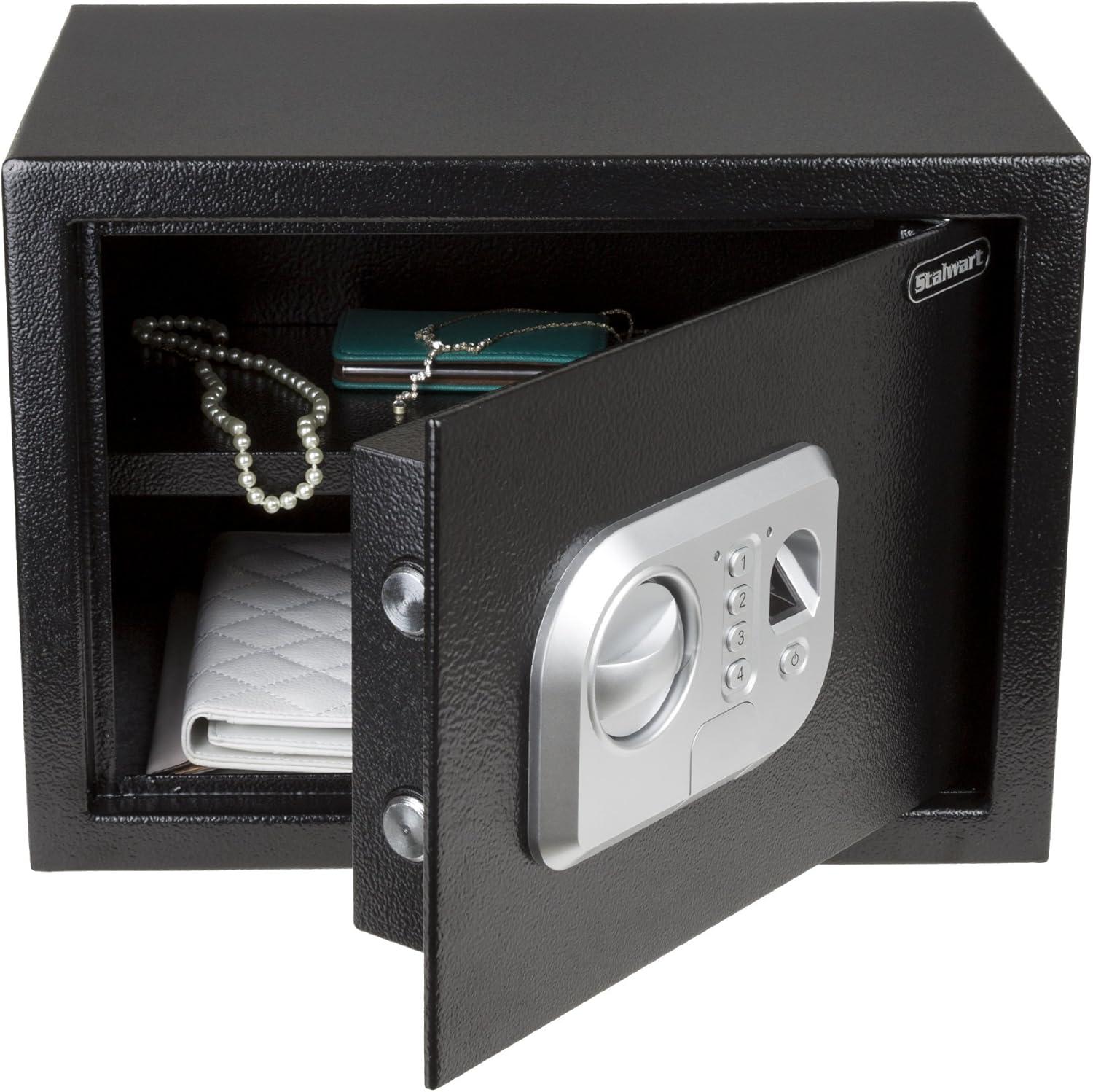 Stalwart Stalwart Electronic Safe - Digital Biometric Fingerprint Lock Box with 2 Override Keys (Black)
