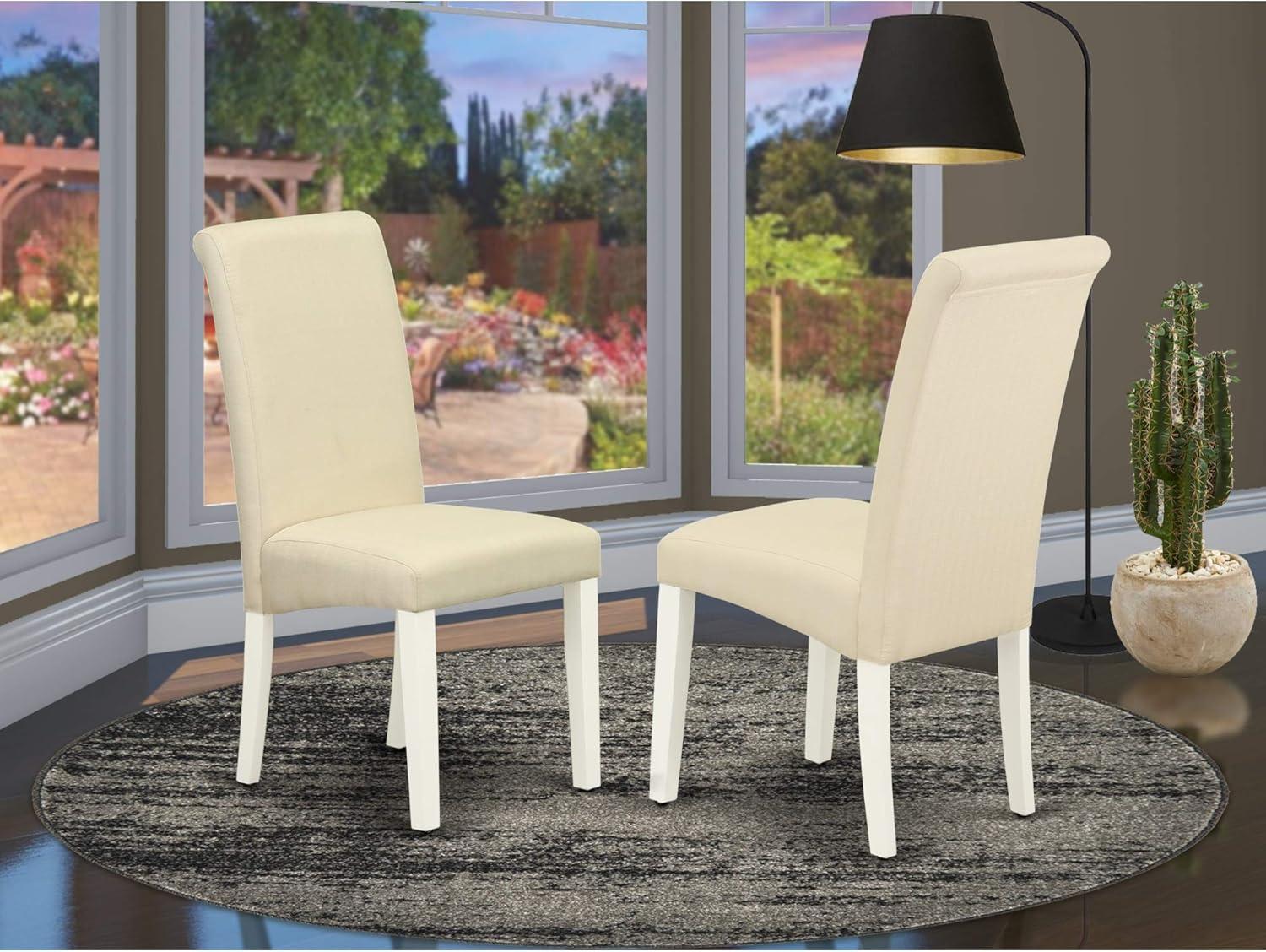 High-Back Parsons Side Chair in White Linen and Wood