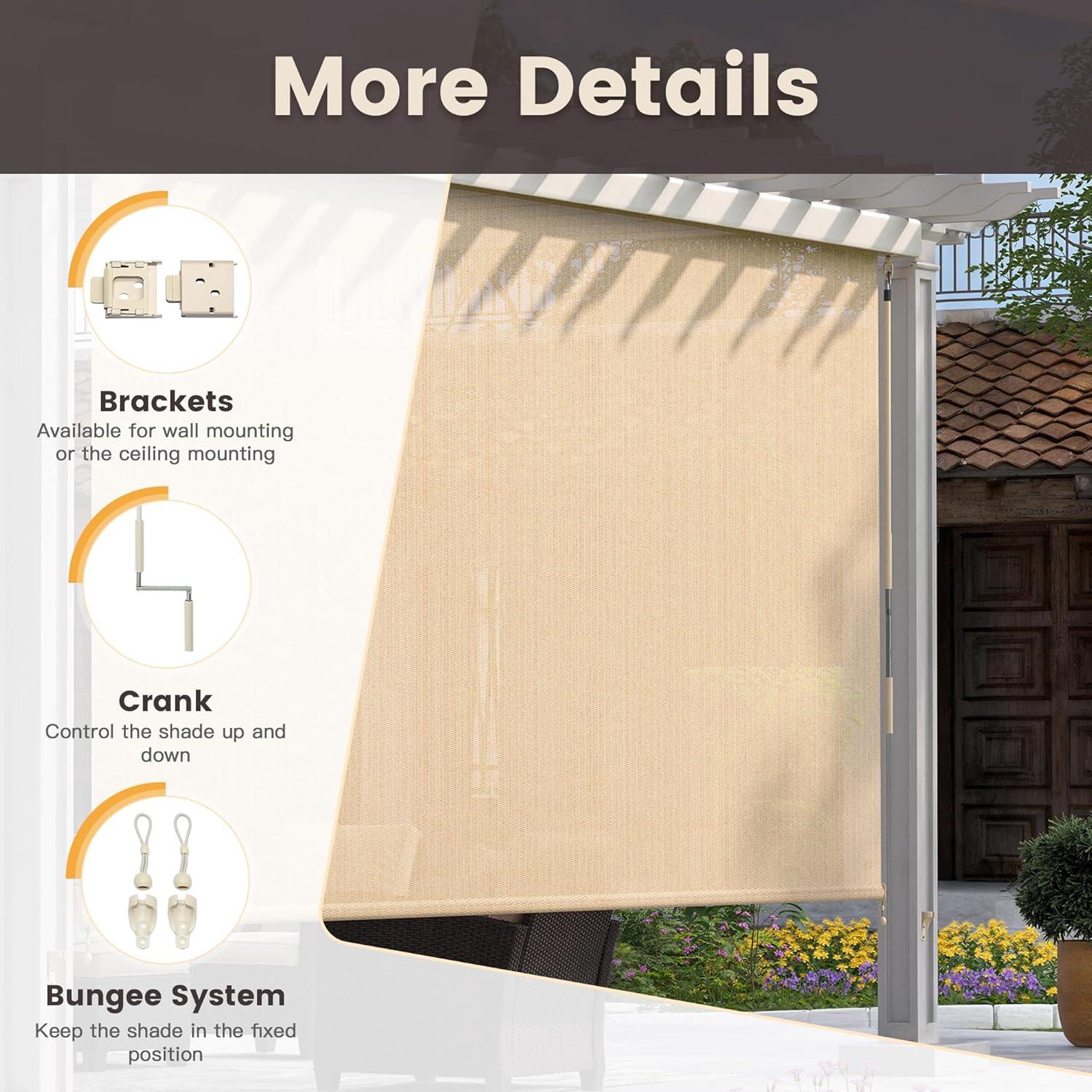 VICLLAX Outdoor Premium Roller Shades for Patio, Exterior Cordless Outdoor Blinds Porch Shades with Aluminum Valance (4' W X 8' L), Wheat