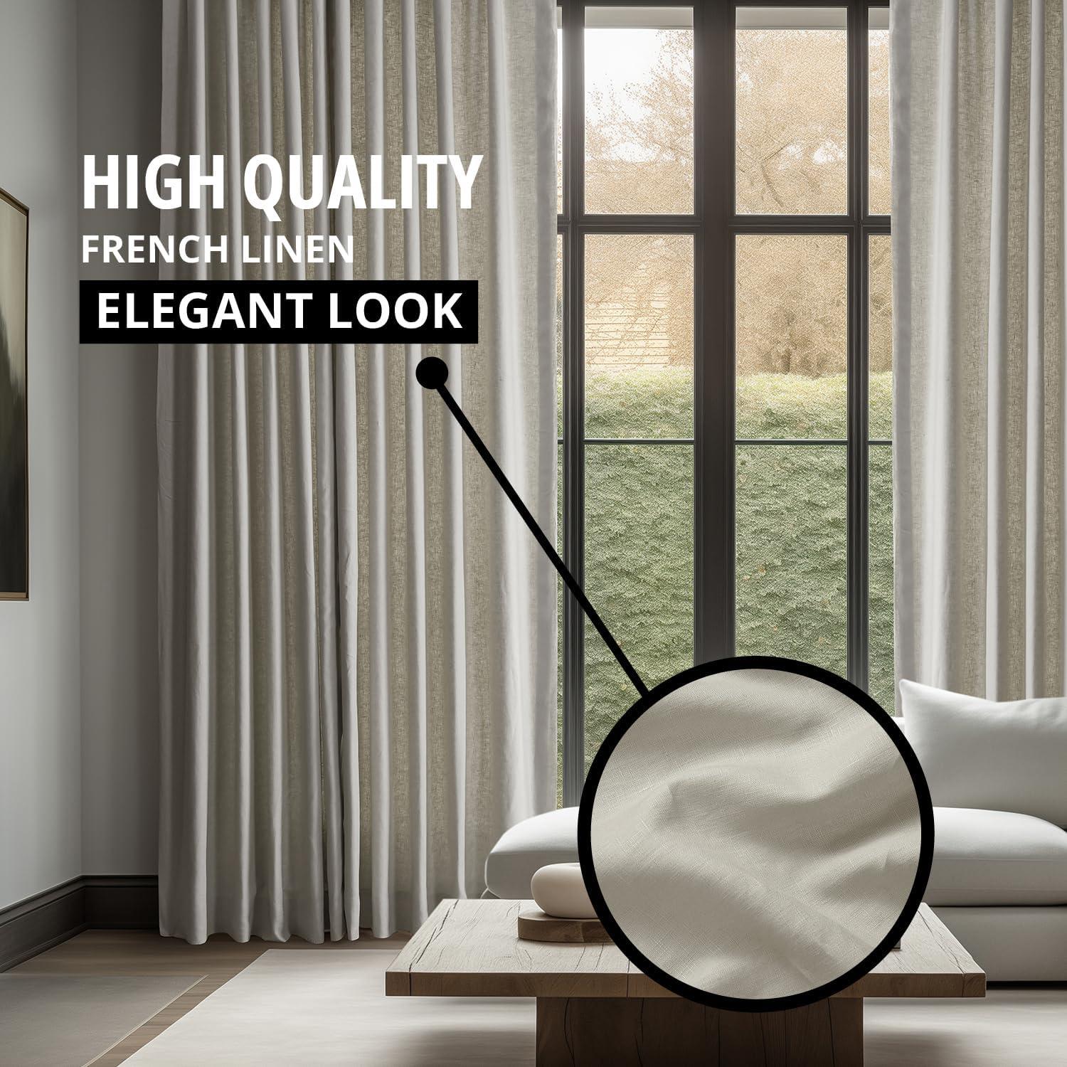 Exclusive Fabrics  French Linen Room Darkening Curtains Panel - Elegant luxurious Drapes (1 Panel) Fresh Khaki 50 X 96 96 Inches