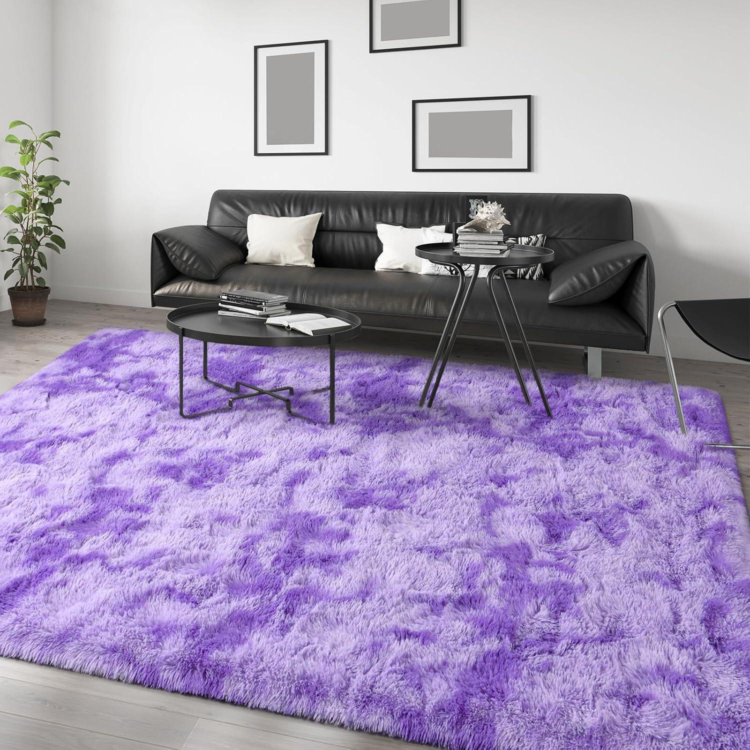 Noahas Fluffy Shaggy Rugs, 5x8 Feet Purple Plush Rugs for Girls Bedroom, Soft Kids Room Carpets, Large Bedside Rug, Upgrade Non-Slip Rugs for Children Nursery Dorm Home Decor, Purple