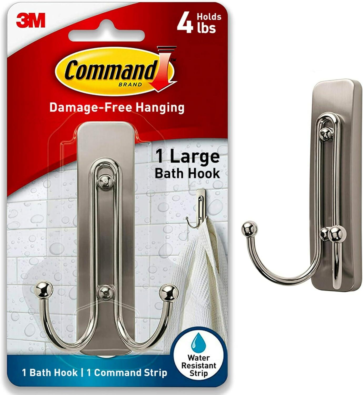 Command Bath Double Wall Hook Metal Satin