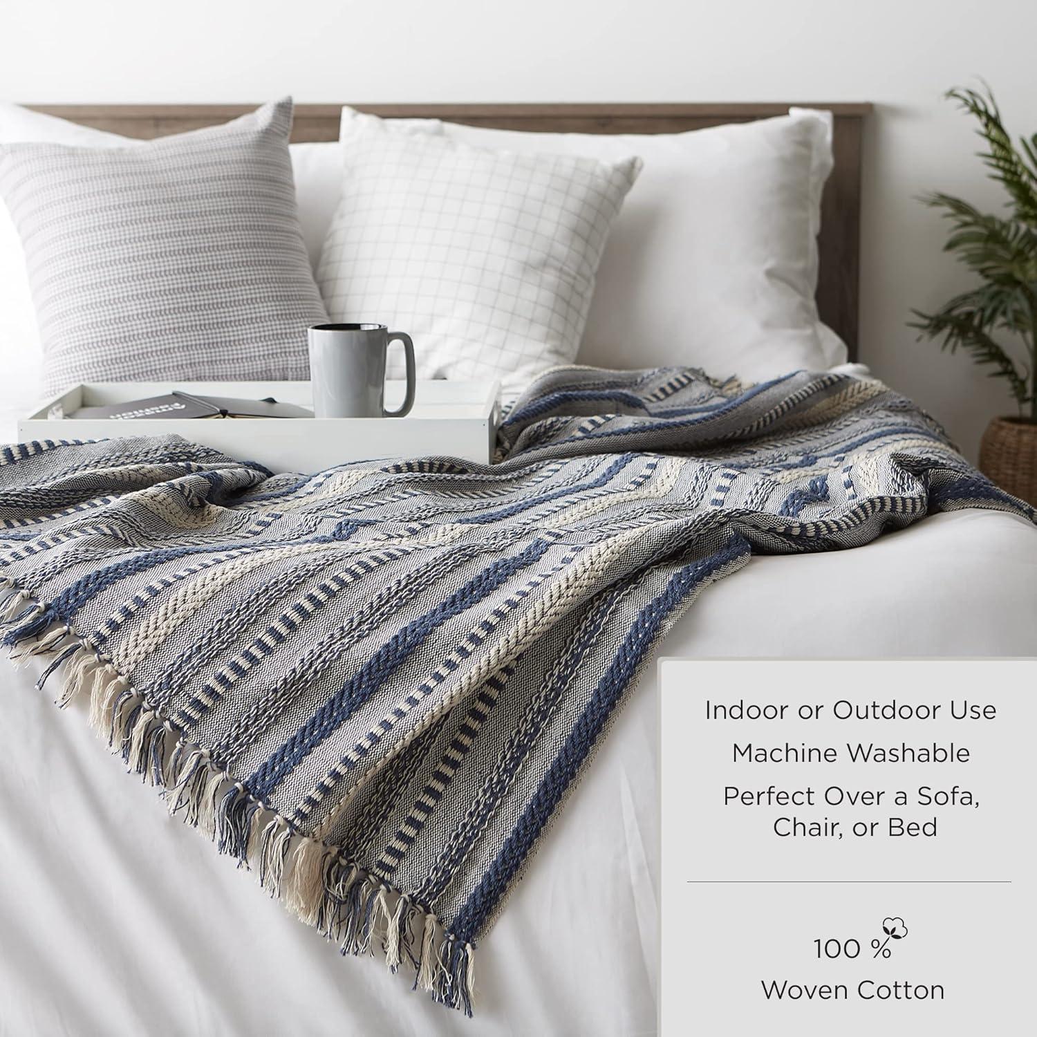 50"x60" Zig-Zag Throw Blanket Hunter Green - Design Imports: Woven Cotton, Fringe Trim