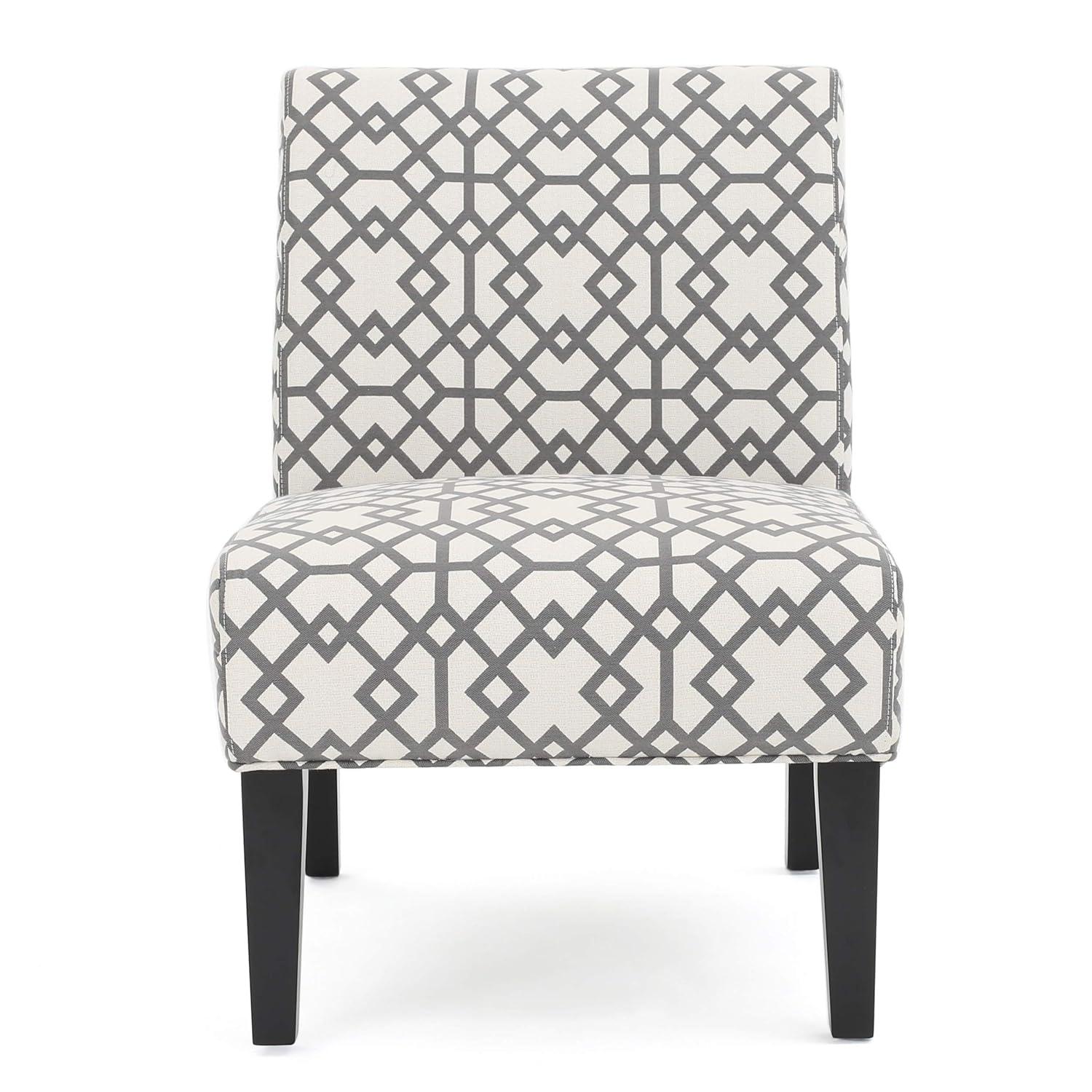 Kassi Accent Chair Gray Geometric Patterned - Christopher Knight Home: Polyester Upholstery, Rubberwood Frame