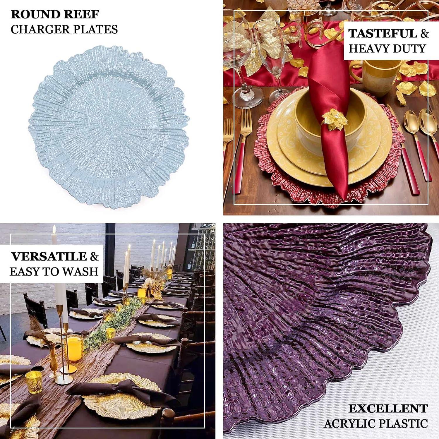 Efavormart 6 Pack Clear Plastic Charger Plates With Gold Reef Rim, 12" Round Scalloped Disposable Serving Plates