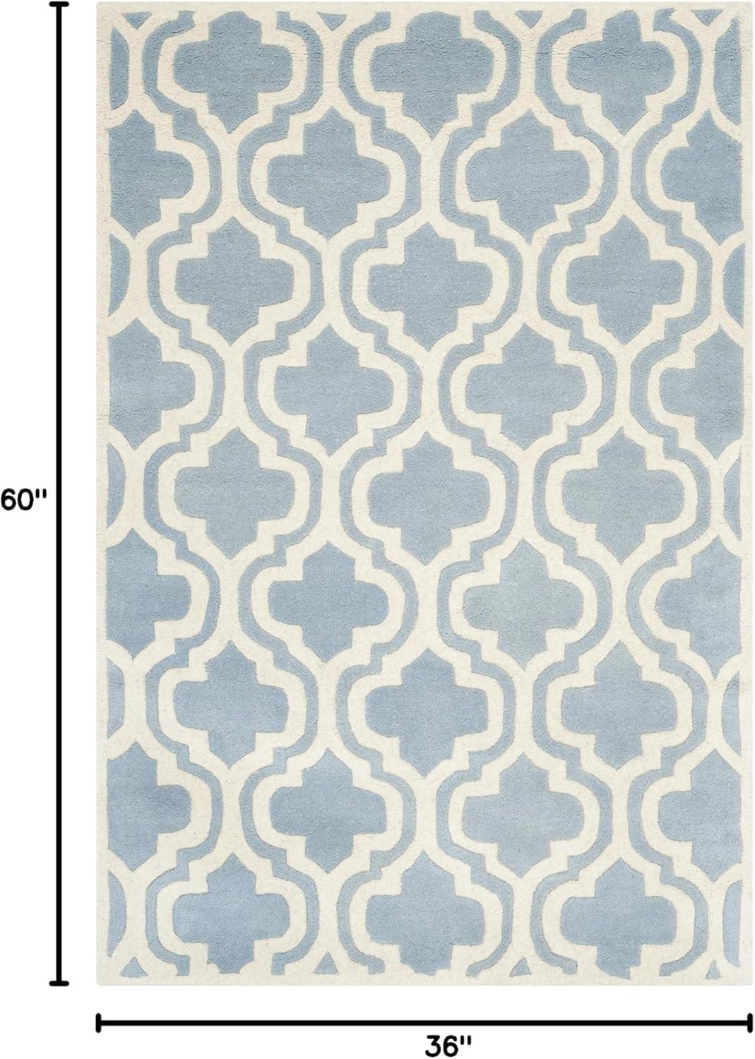 Blue and Ivory Hand-Tufted Wool Area Rug, 3' x 5'