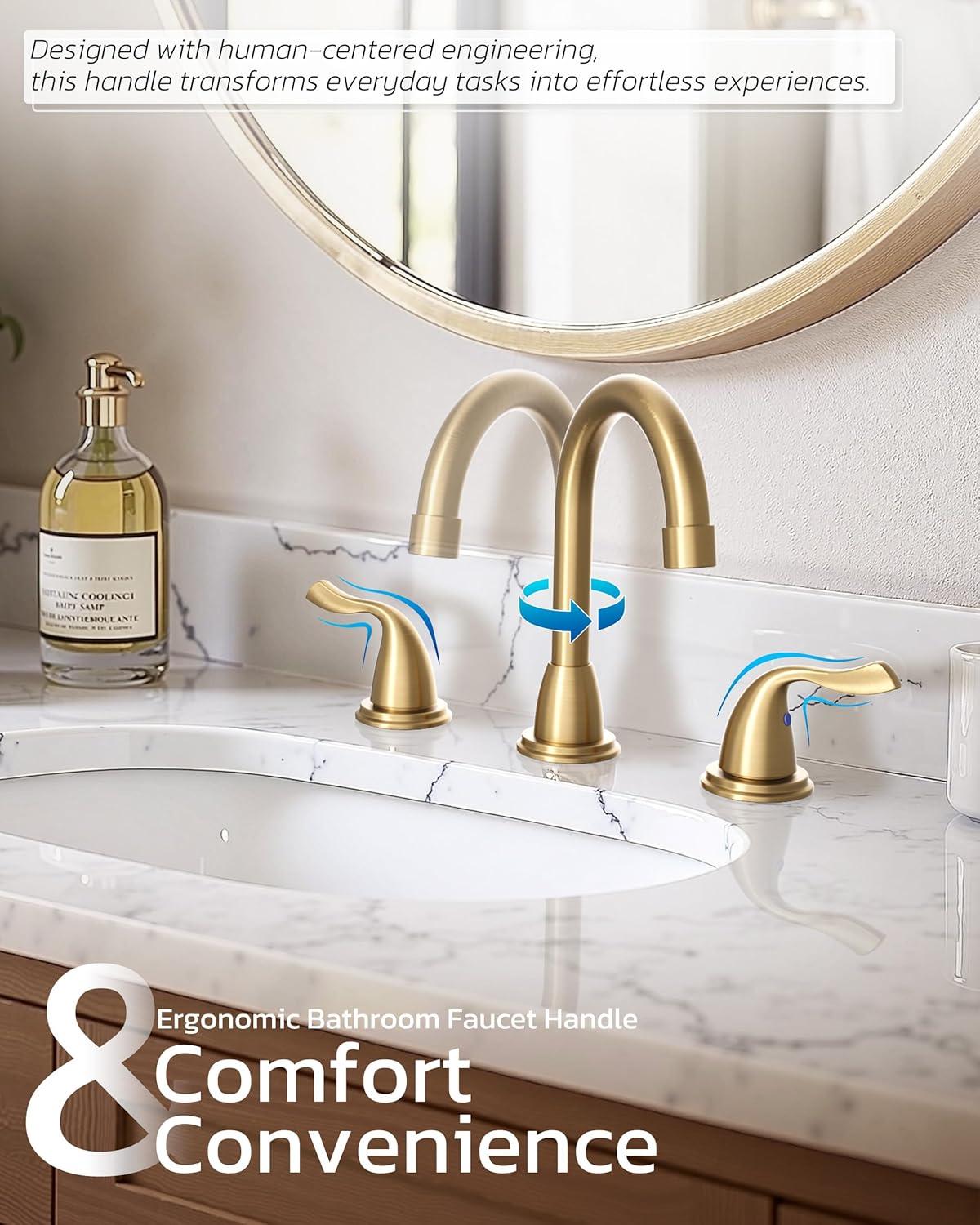 Brushed Gold Bathroom Faucet 3 Hole: ARCORA 8 Inch Widespread Bathroom Faucet, 2 Handles Bathroom Sink Faucet with Drain Assembly