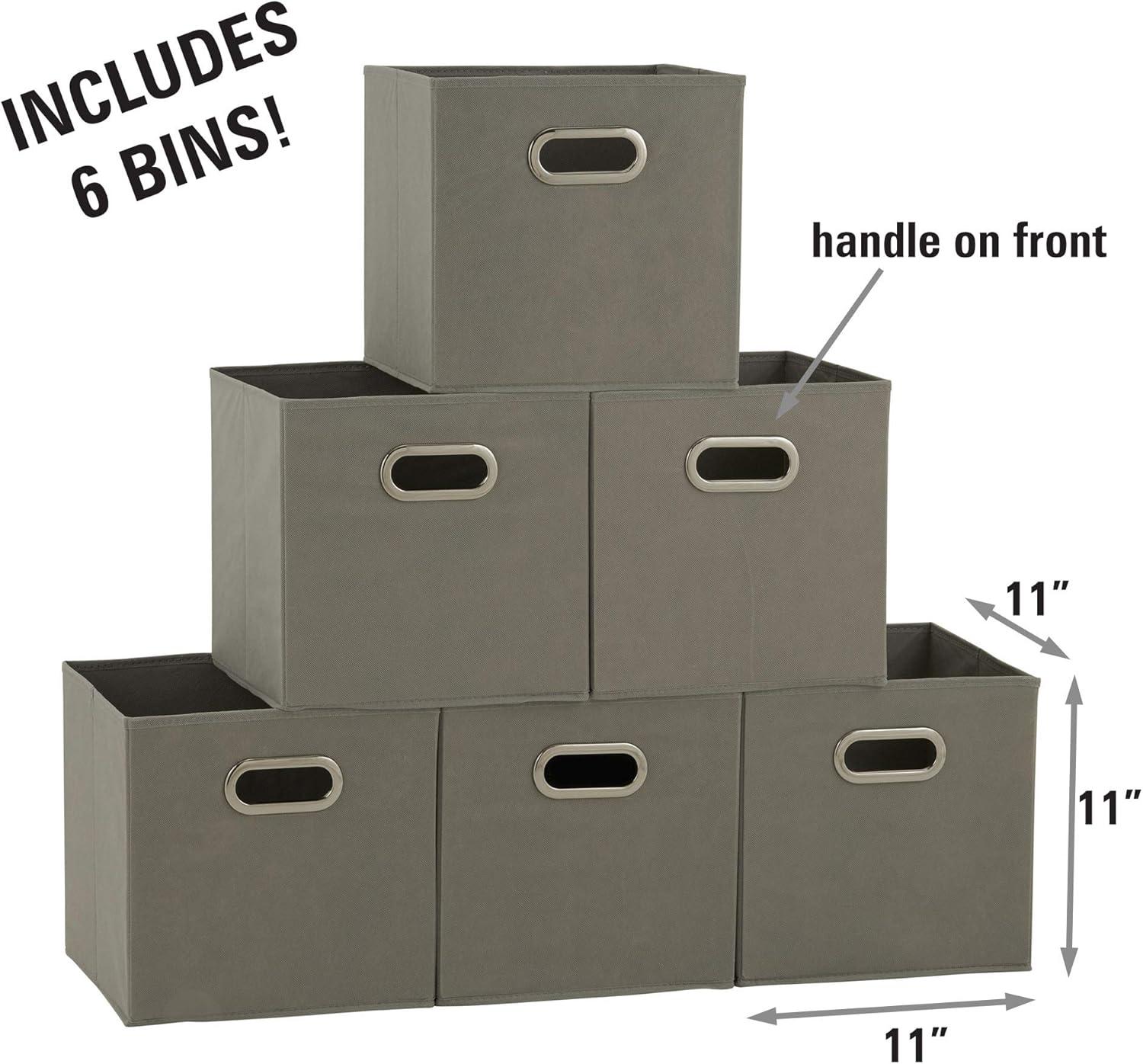 Gray 11" Foldable Fabric Storage Cubes with Handles, Set of 6