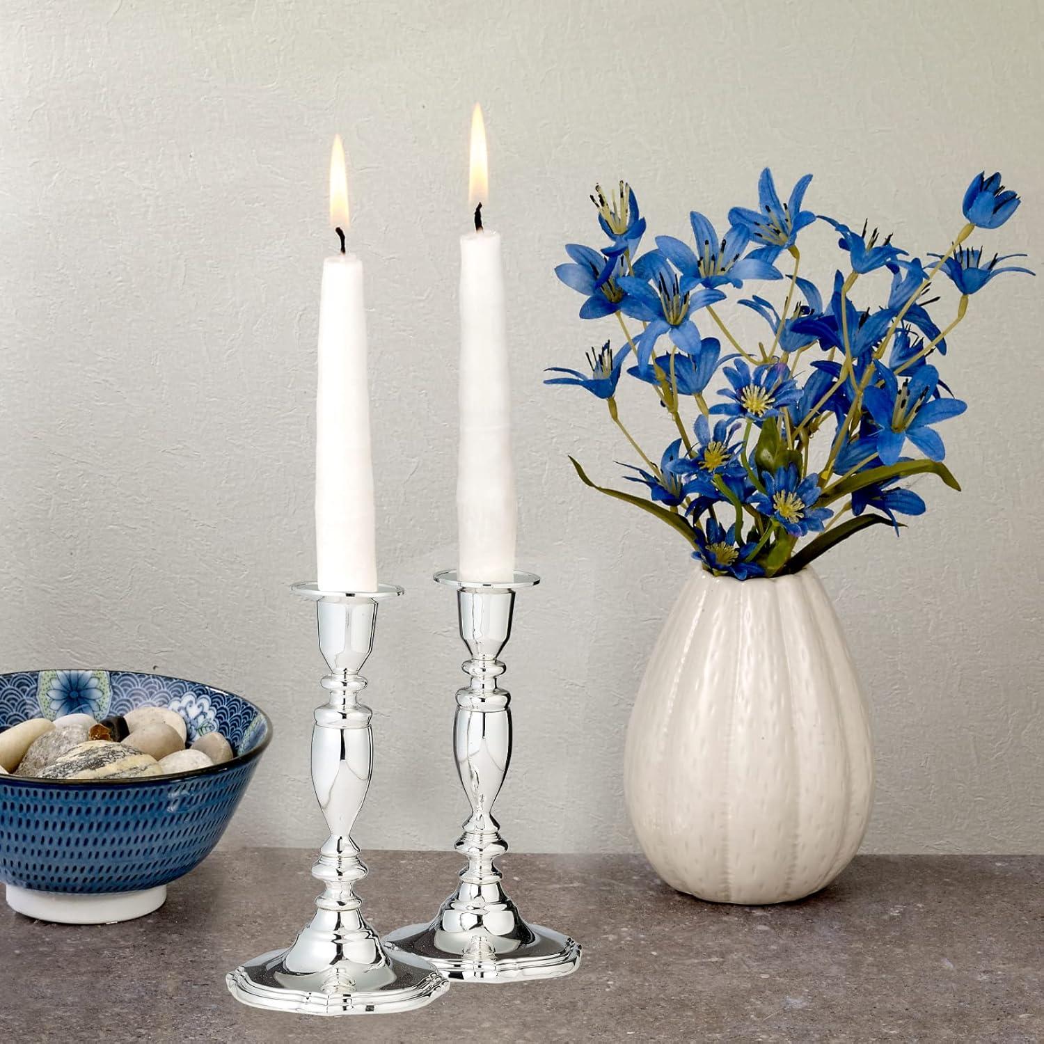 Rite Lite Set of 2 Silver Shabbat Tabletop Candlesticks 7"