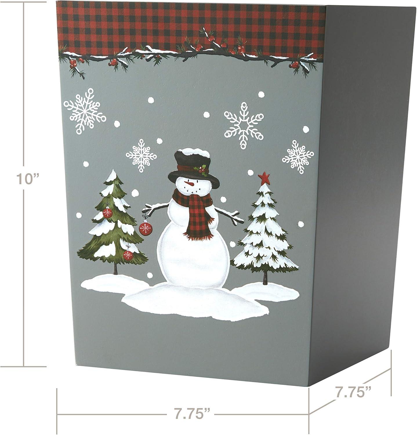 Festive Red and Gray Wooden Winter Wastebasket