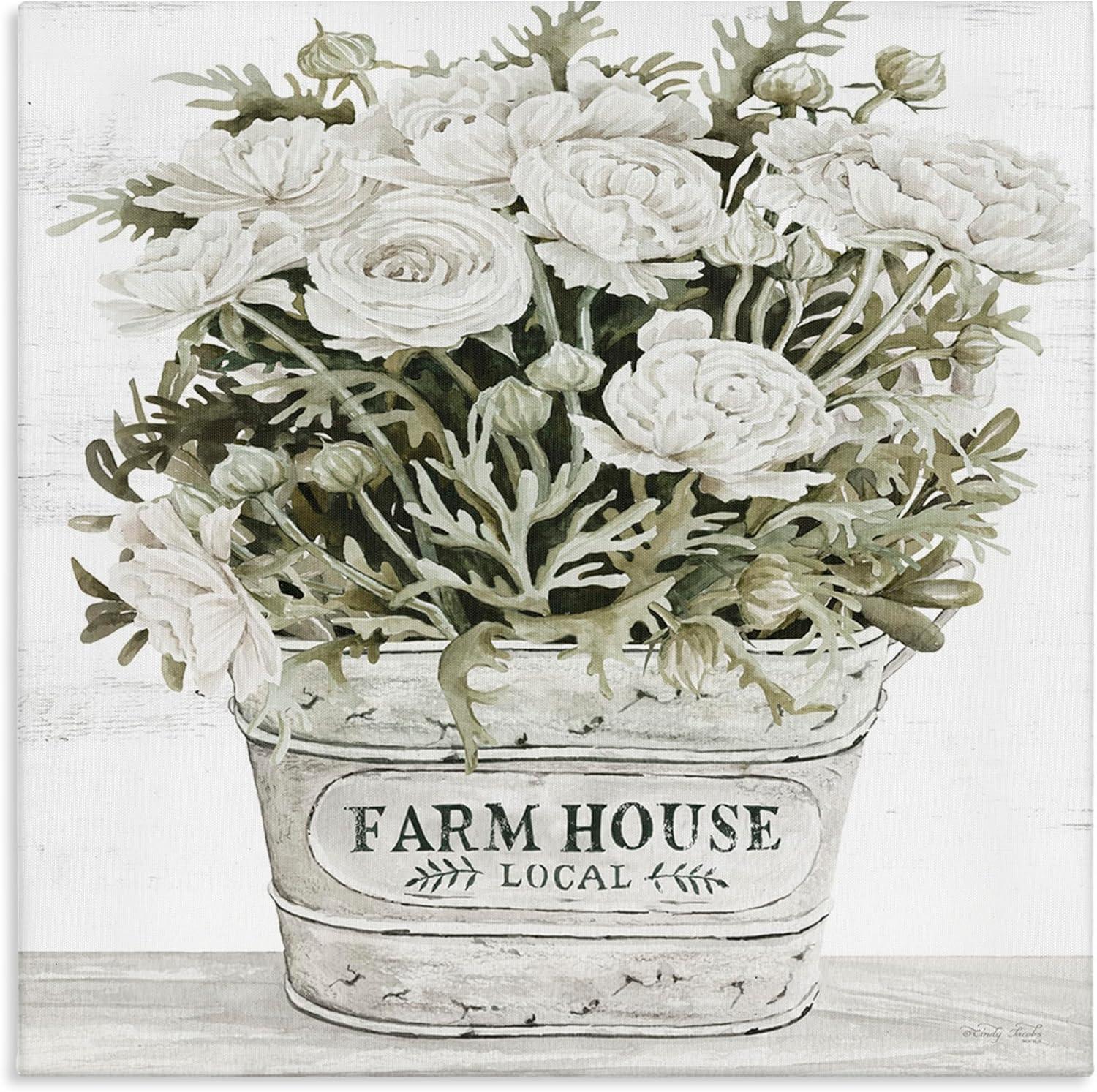 Farmhouse White Rose Blossoms Canvas Wall Art, 17" x 17"