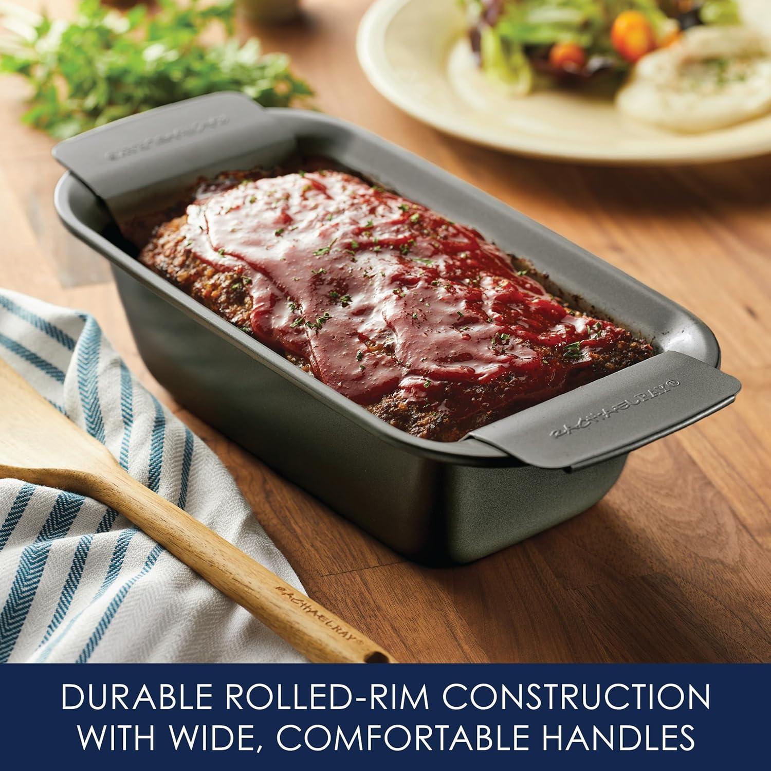 Rachael Ray Rachael Ray Bakeware Loaf / Meatloaf / Bread Pan with Removable Insert, 9 Inch x 5 Inch, Gray
