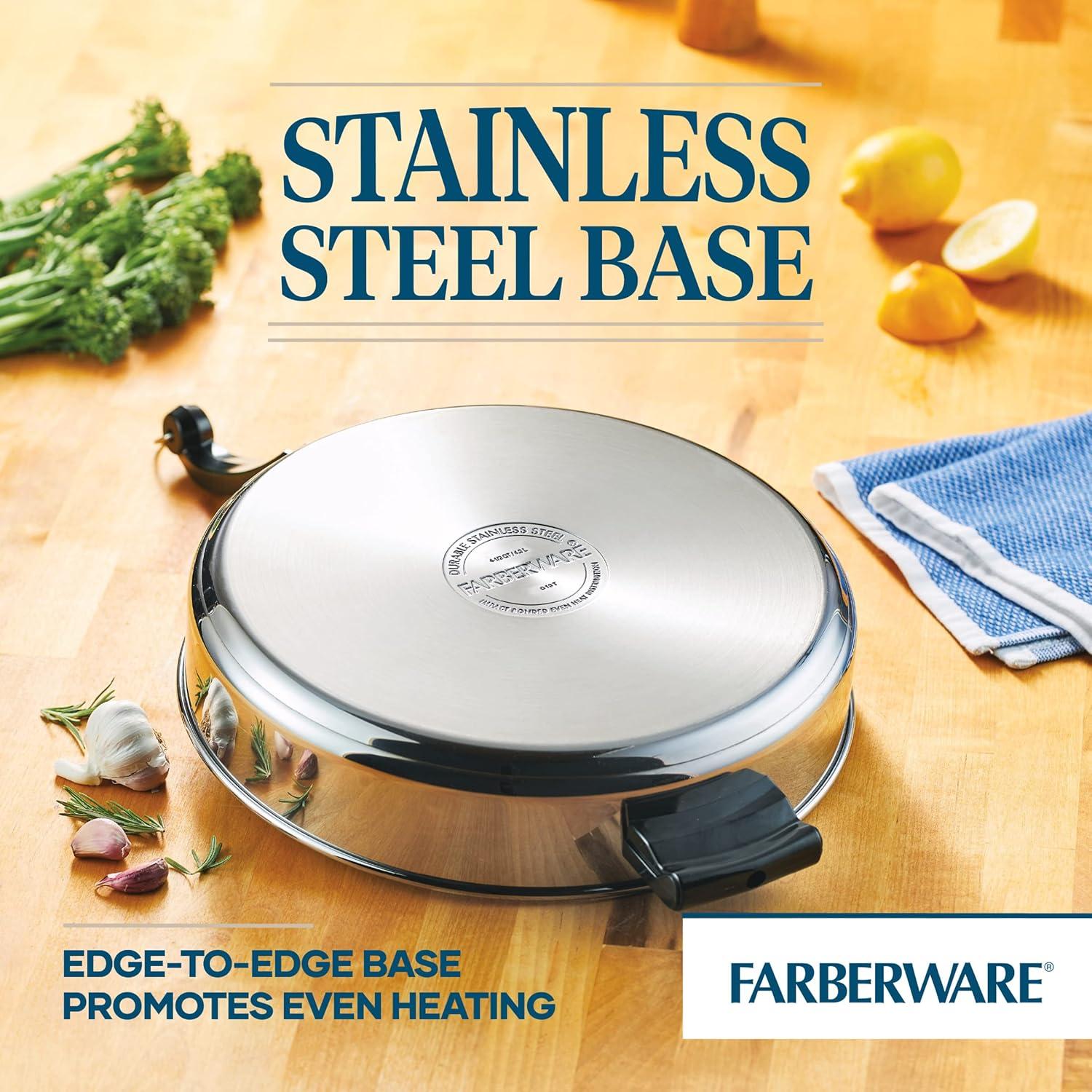 Farberware Classic Series 4.5qt Stainless Steel Saute Pan with Helper Handle and Lid Silver