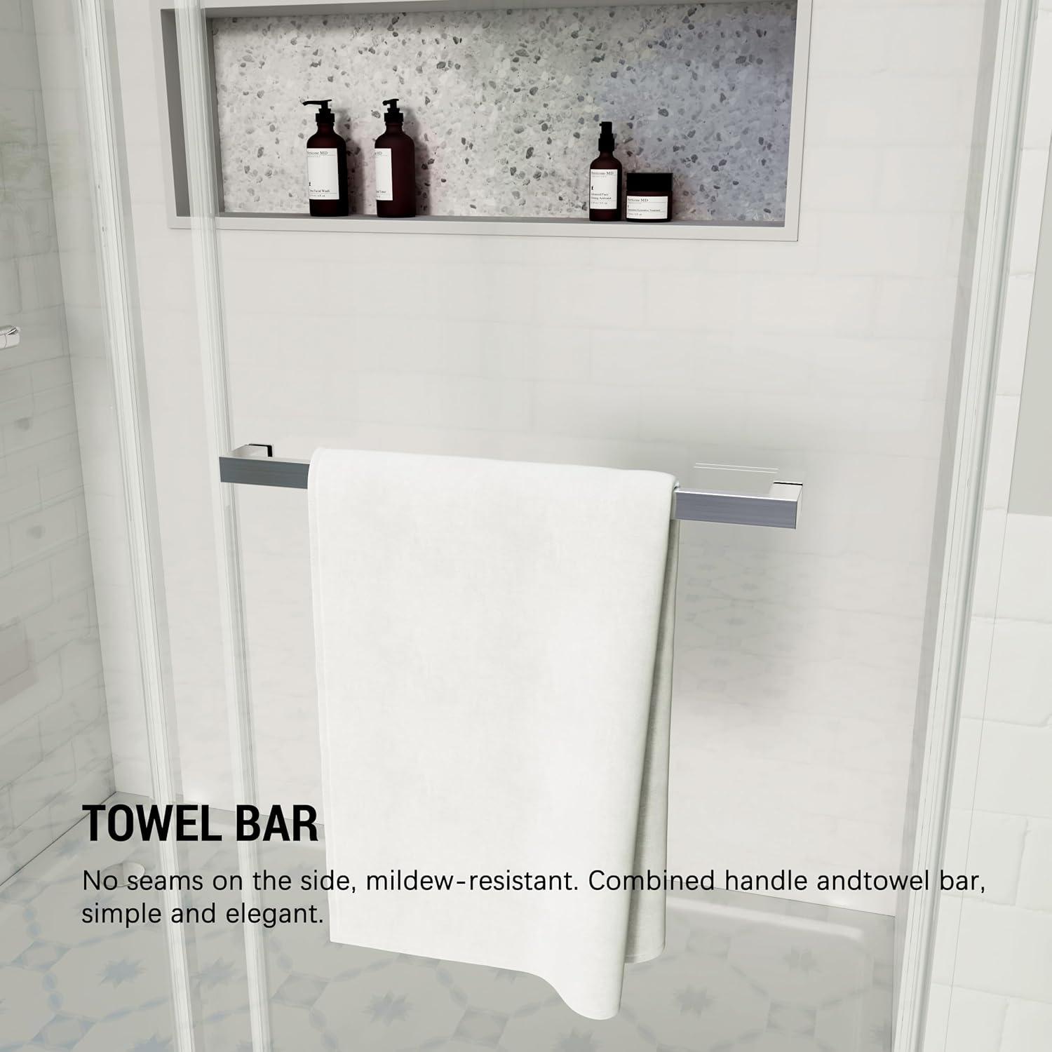 MCOCOD DS01H-7276-BR 72" W x 76" H x 2/5" THK Tempered Glass Double Smooth Sliding Frameless Shower Door with Towel Bar Handle & Knob & Anti-Collision Function