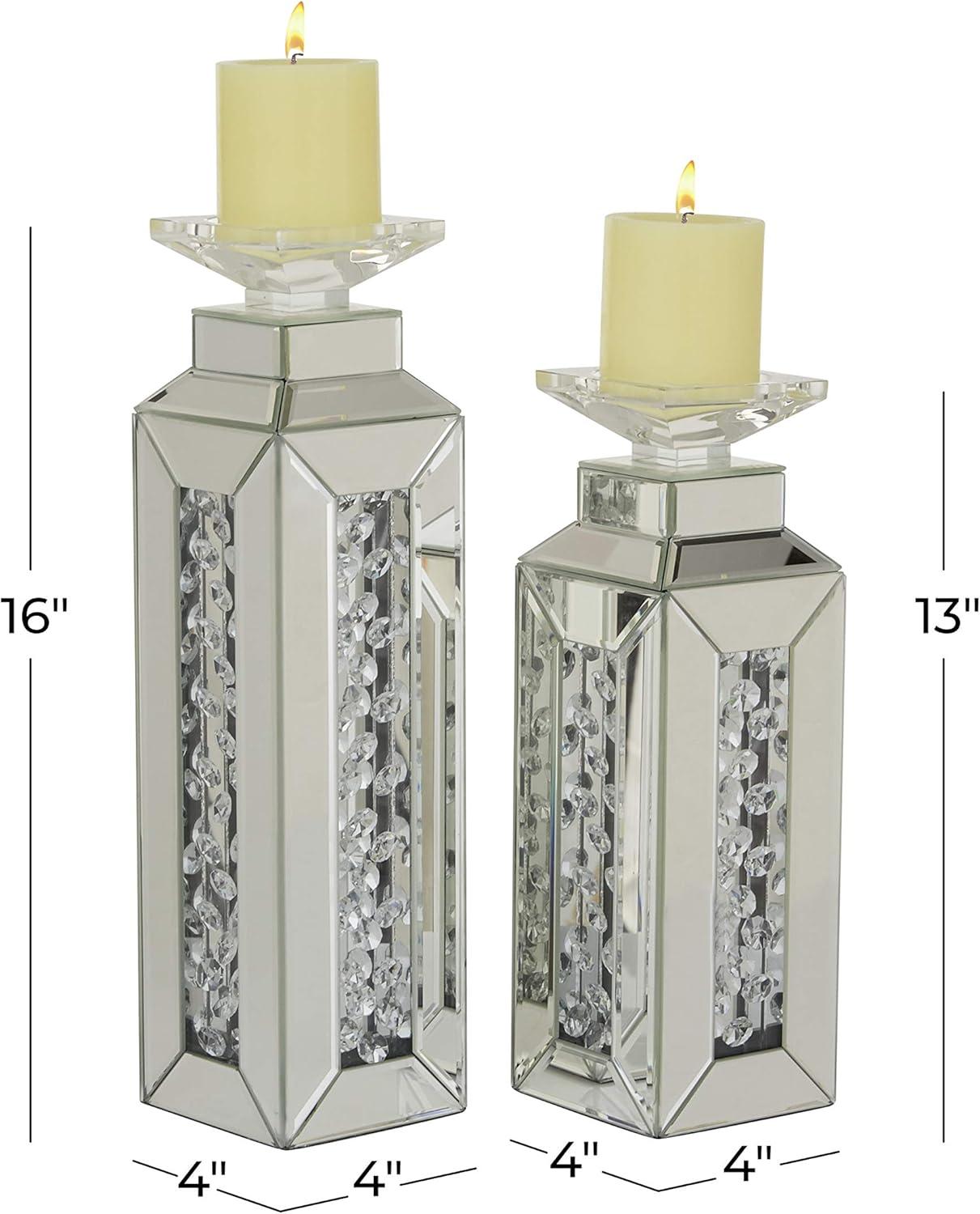 Silver Ceramic Candle Holders Set of 3 with Textured Base