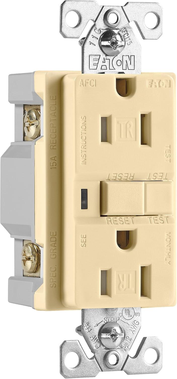 Ivory Tamper Resistant 15 Amp AFCI Duplex Receptacle with Wall Plate