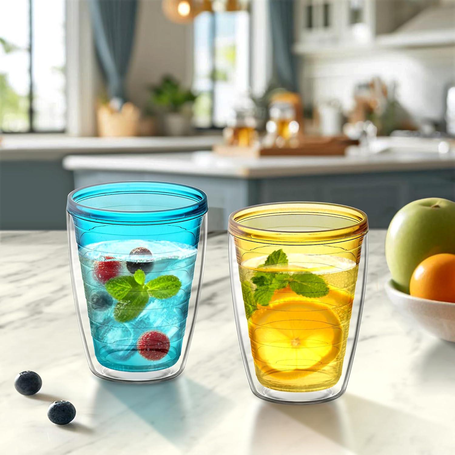 Amazing Abby - Alaska - 16-Ounce Insulated Plastic Tumblers (Set of 4), Double-Wall Plastic Drinking Glasses, All-Clear Reusable Plastic Cups, BPA-Free, Shatter-Proof, Dishwasher-Safe