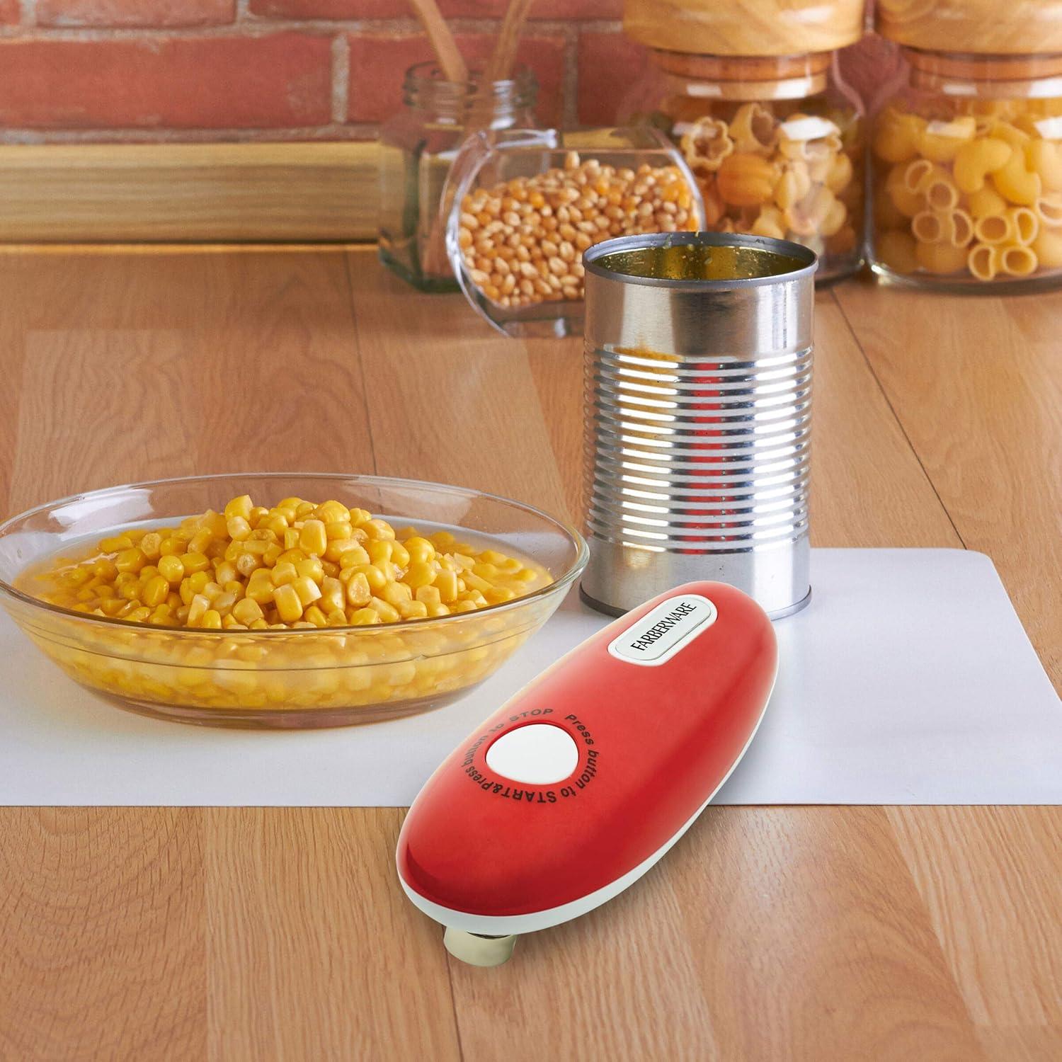 Red and White Hands-Free Automatic Can Opener