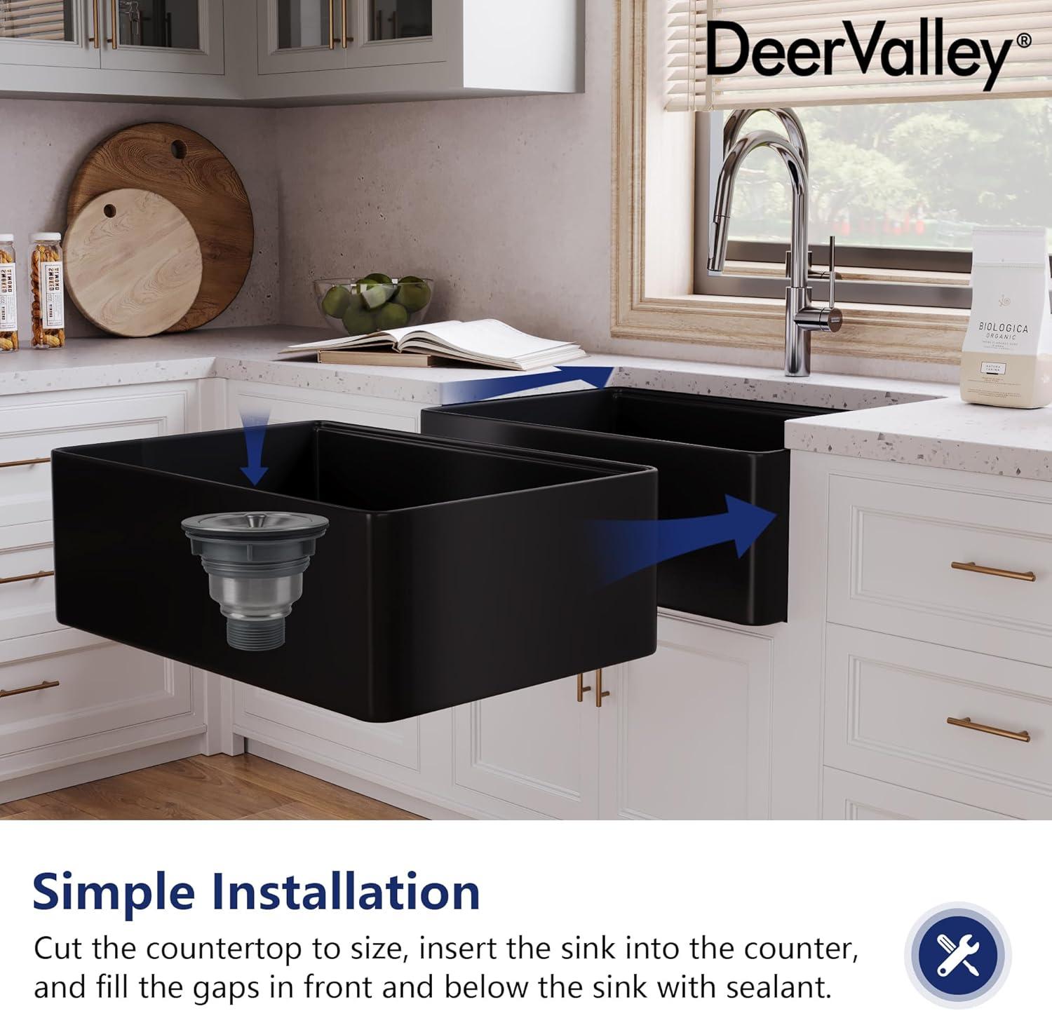 Deervalley 30" L X 20" W Single Basin Workstation Farmhouse Kitchen Sink With Sink Grid, Cutting Board And Dish-Drying Rack