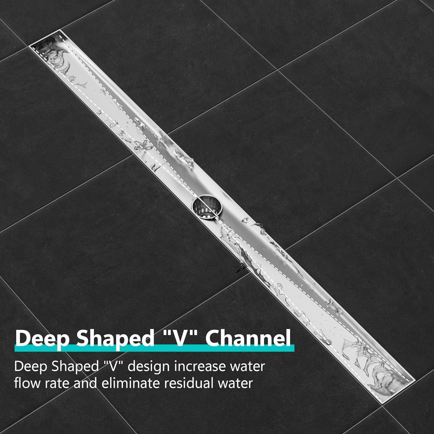 Neodrain 12-Inch Linear Shower Drain with Removable Grate, Professional Brushed 304 Stainless Steel Rectangle Shower Floor Drain Manufacturer, Linear Drain with Hair Strainer 12 IN Stainless