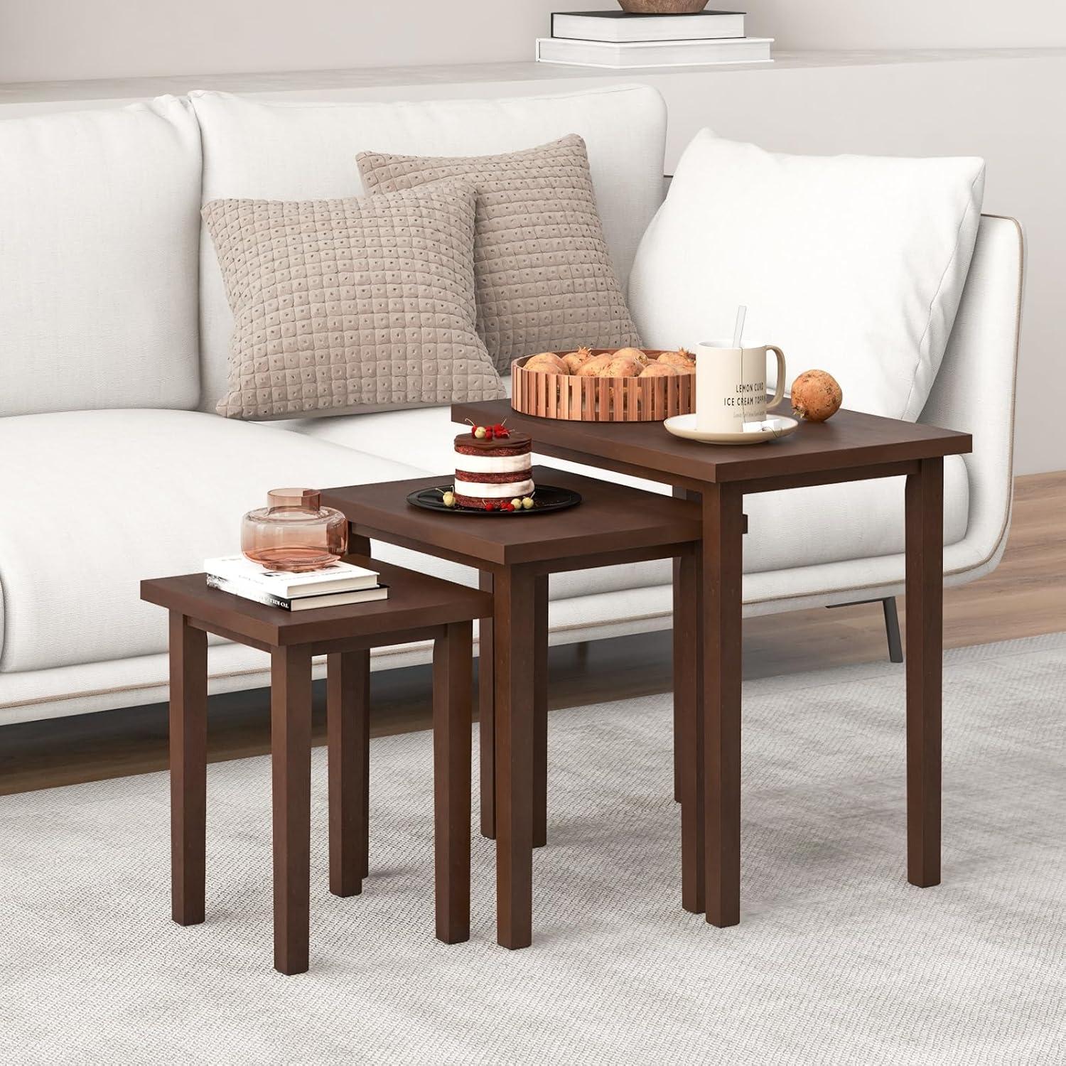 Canddidliike 3-Piece Farmhouse Rectangle Side Table Set for Living Room-Walnut, End Table