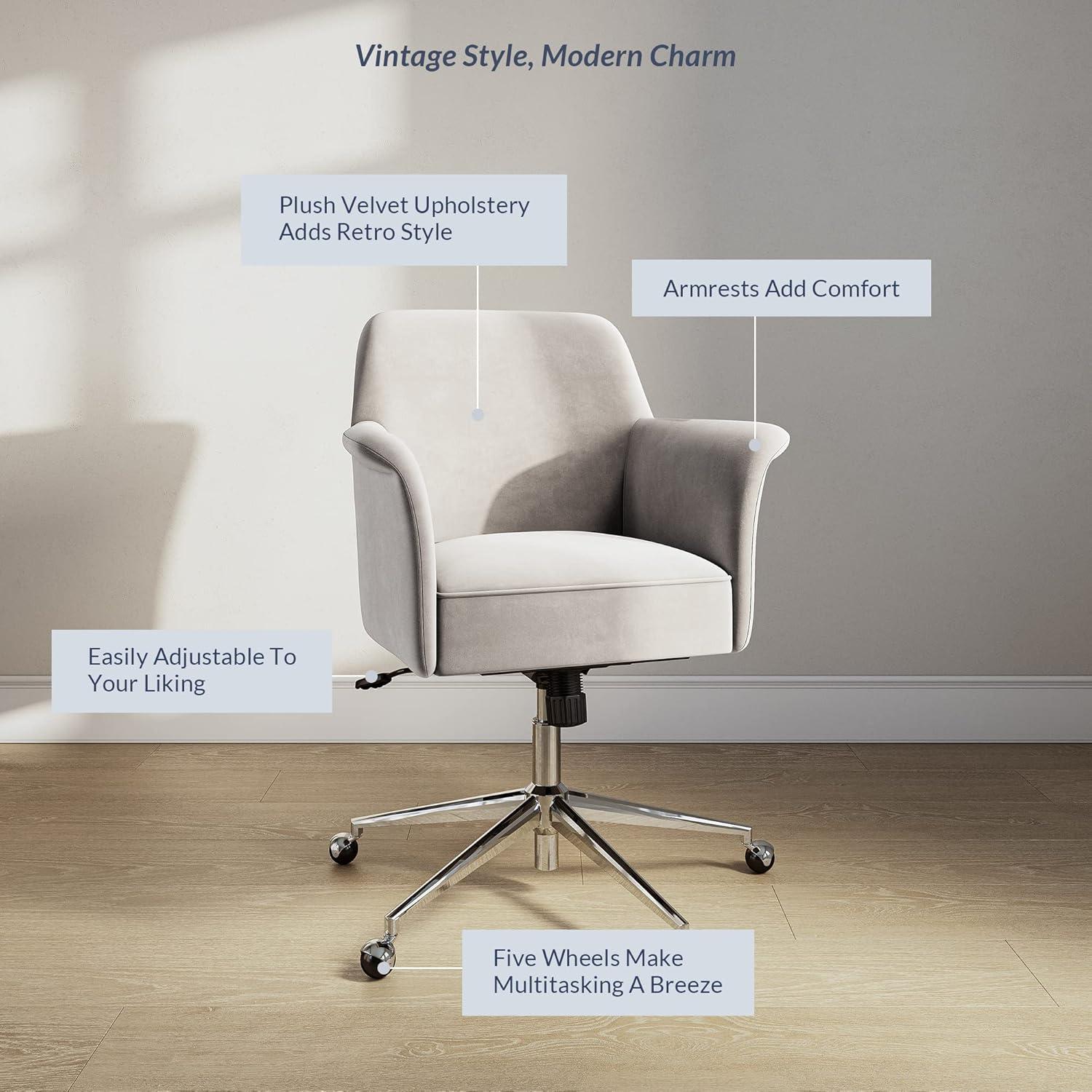BELLEZE Modern Upholstered Velvet Desk Chair, Rolling Swivel Office Or Vanity Seating, Stylish Comfy Armchair With Easily Adjustable Height - Peyton (Beige)