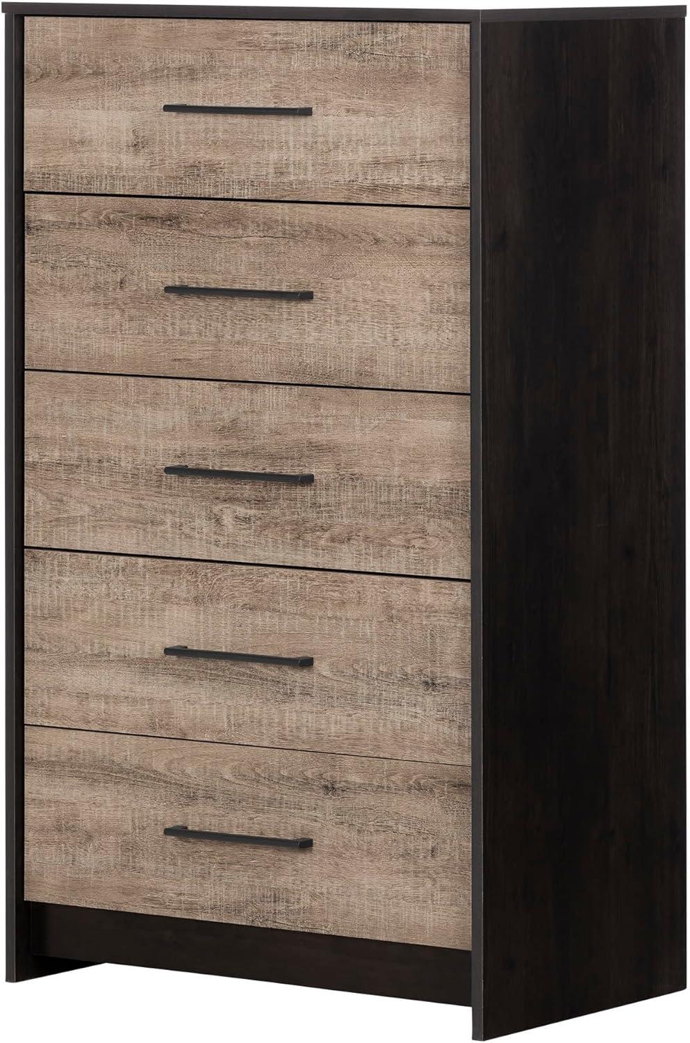 Industrial Rubbed Black and Weathered Oak 5-Drawer Chest