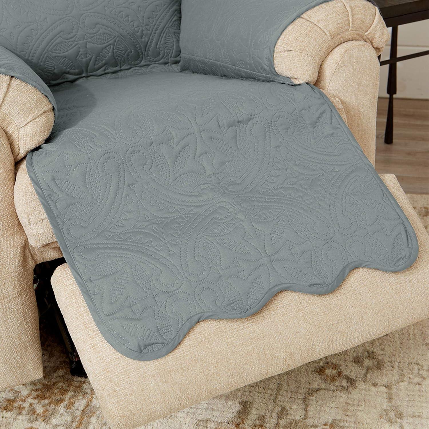 Reversible Quilted Sofa Furniture Protector - Great Bay Home(Recliner, Mirage Gray / Flax)