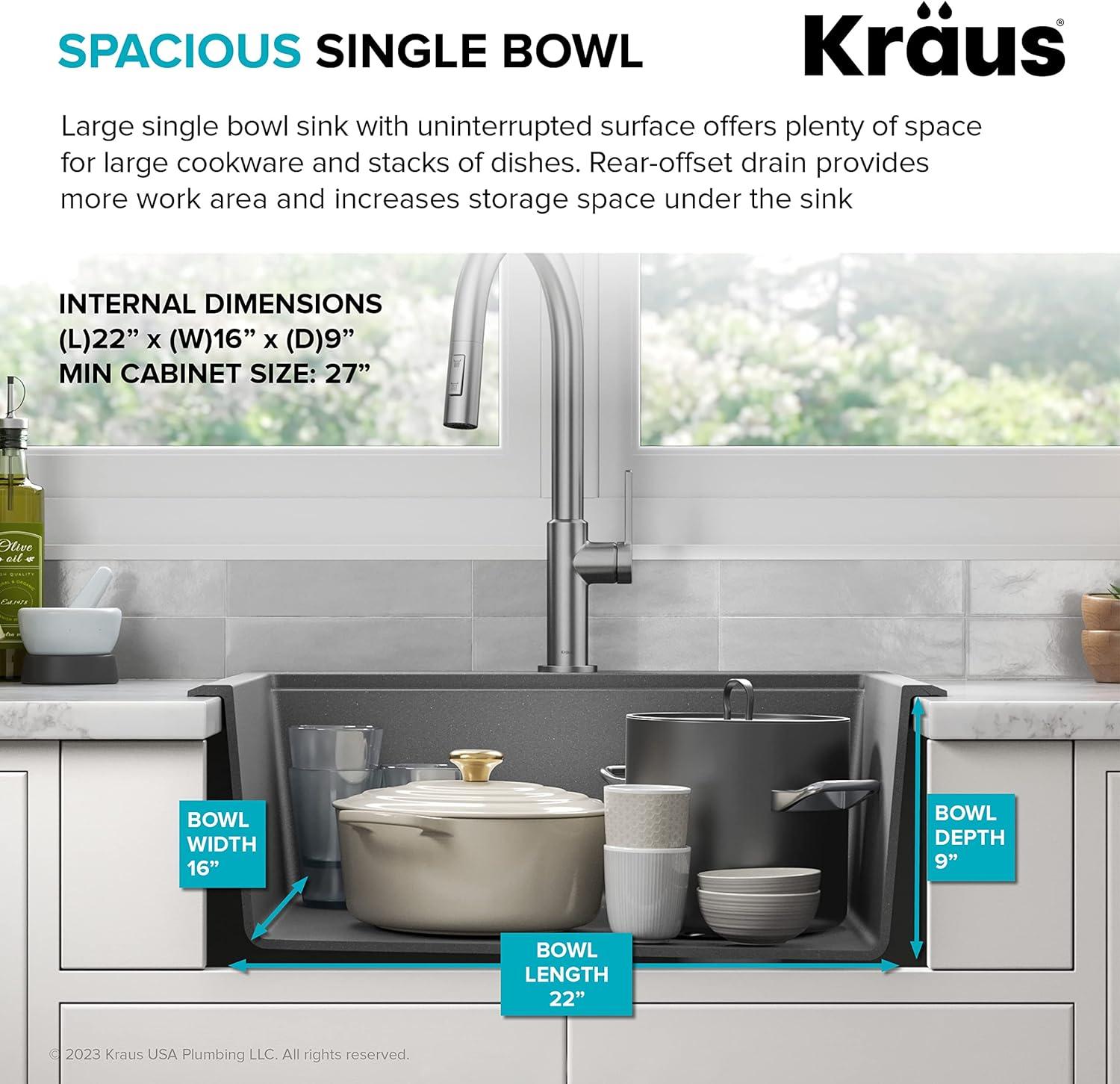 KRAUS Bellucci Granite Composite Workstation Drop-In Top Mount Single Bowl Kitchen Sink with Accessories