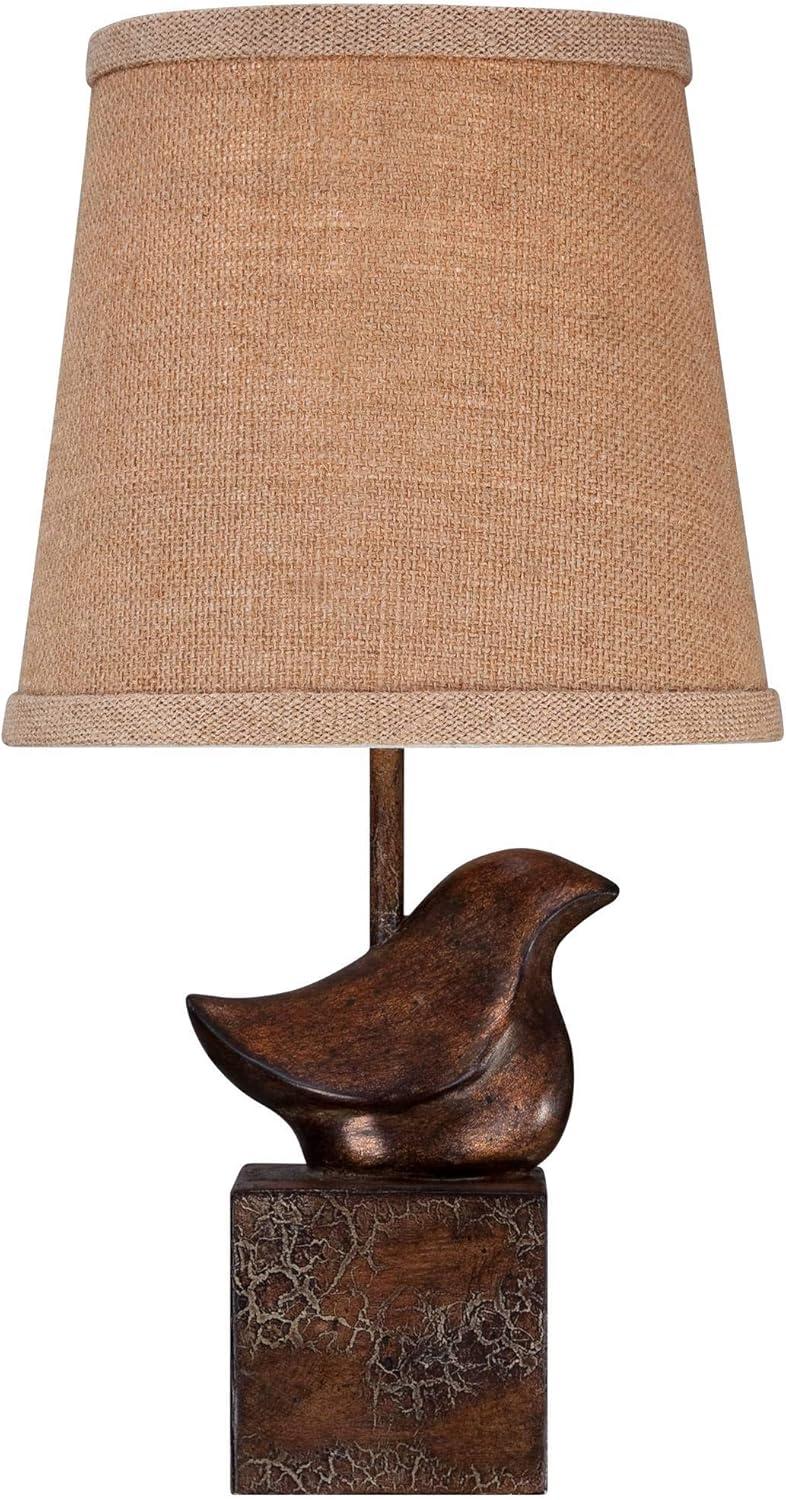 360 Lighting Bird Moderne Rustic Farmhouse Accent Table Lamp 15 1/2" High Sculptural Crackle Bronze Brown Natural Burlap Drum Shade Bedroom Nightstand