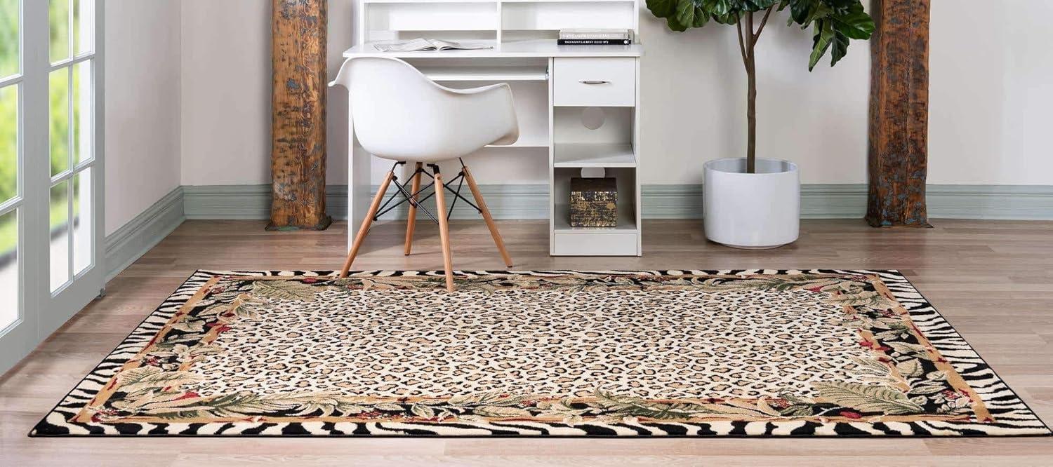 Unique Loom Wildlife Collection Area Rug - Jungle (6' 1" x 9' Rectangle Cream/Black)