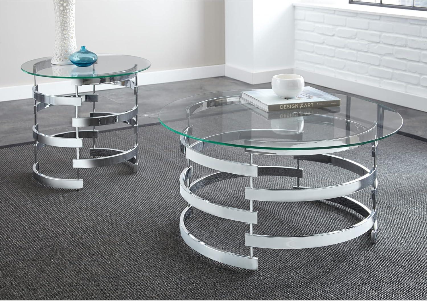 Steve Silver Tayside Round Glass Top Coffee Table in Chrome