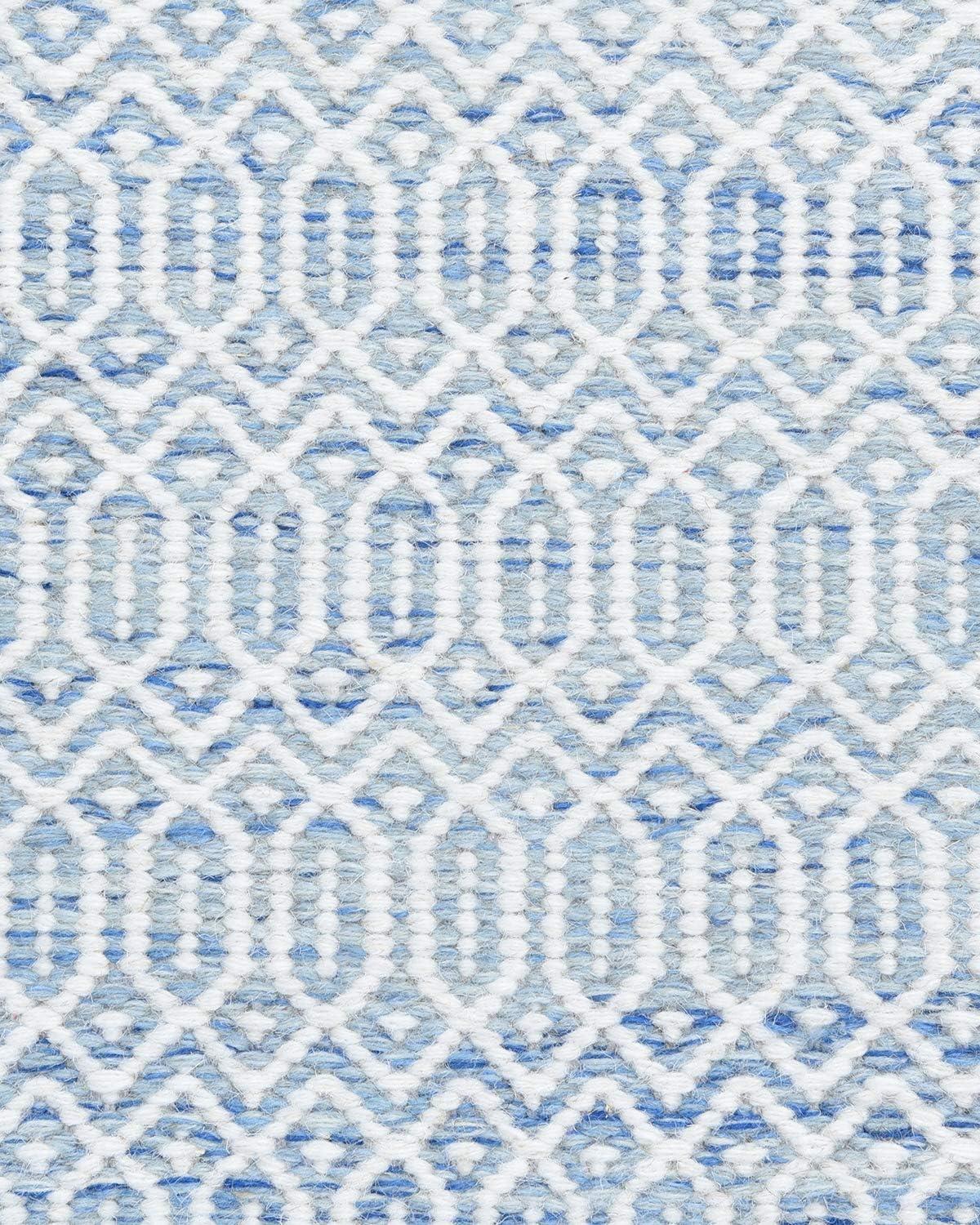 Cloud Blue Geometric Wool Flatweave Rug 6' x 9'