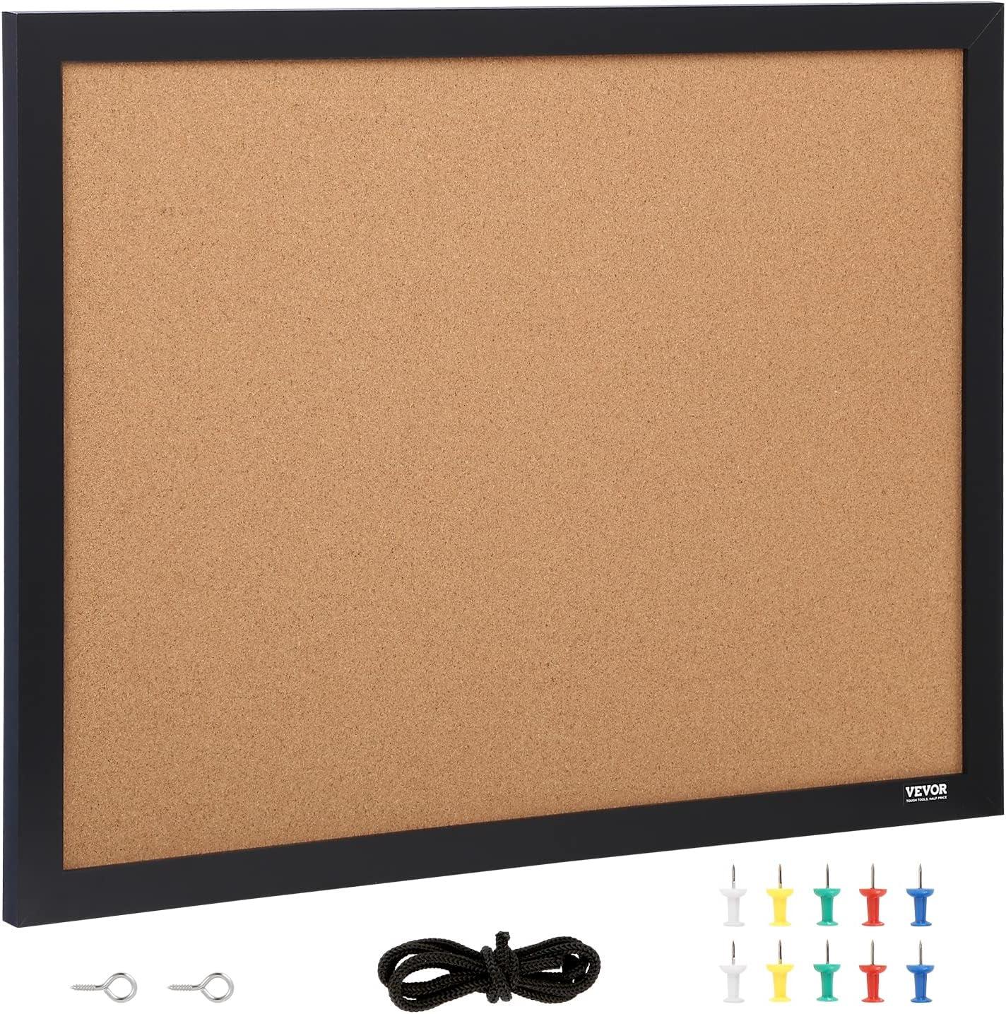 VEVOR Cork Board, 24 x 18 inches, Double-sided Bulletin Board with MDF Sticker Frame, Vision Board Includes 10 Pushpins, for Display and Decoration in Office Home and School