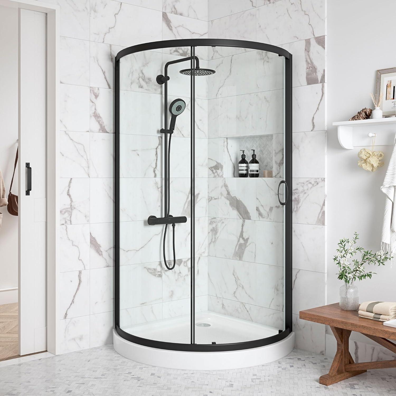 Breeze Premium 32'' W 77'' H Framed Round Reversible Shower Kit