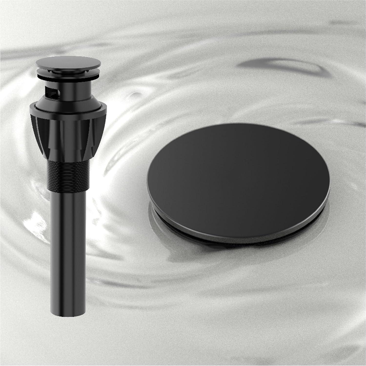 Bathroom Sink Faucet One Hole,Lavatory Tap for Basin,Matte Black Bathroom Sink Faucet with Metal Pop Up Drain Assembly， Bathroom Faucet 1 Hole with 3 Hole Deck Plate