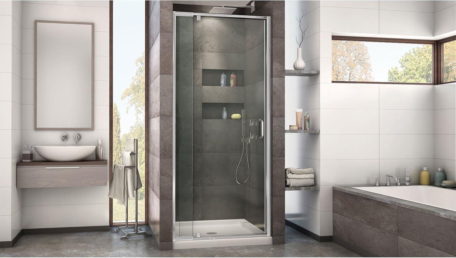 Flex 32" W x 72" H Pivot Frameless Shower Door with Clear Max Technology