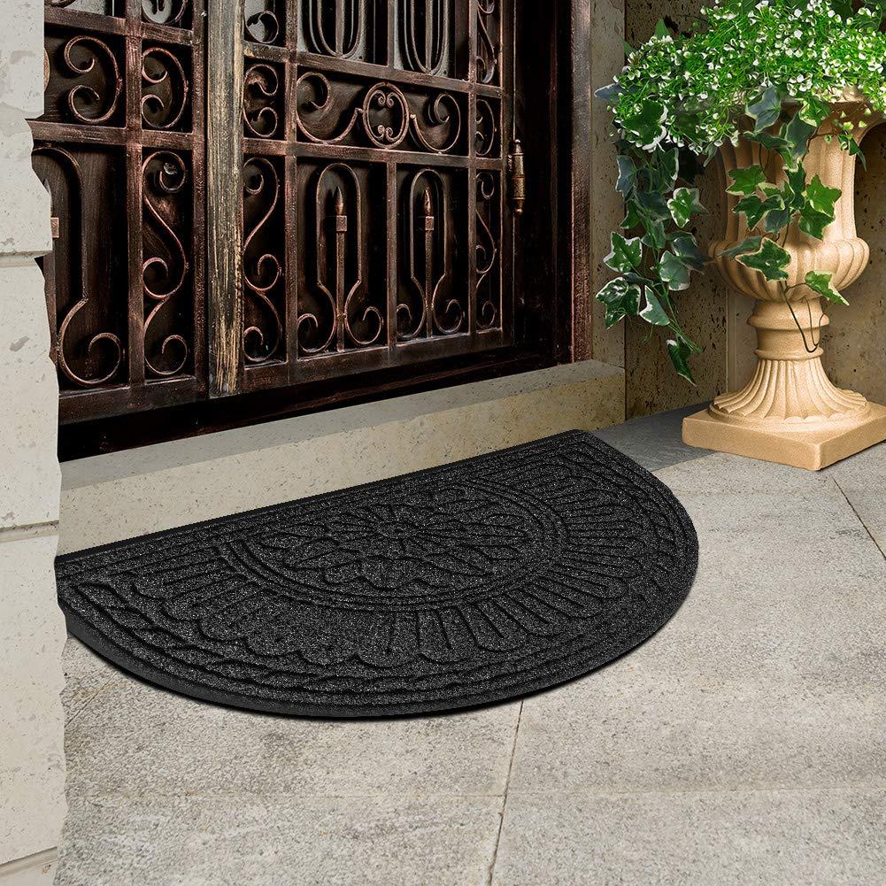 Mibao Door Mat Outdoor Indoor, 23.5" x 35.5", Half Round Door Mats, Non-Slip Front Door Mats Outdoor, Dirt Trapper Welcome Mats for Front Door, Back Door, Shoe Scraper, Black
