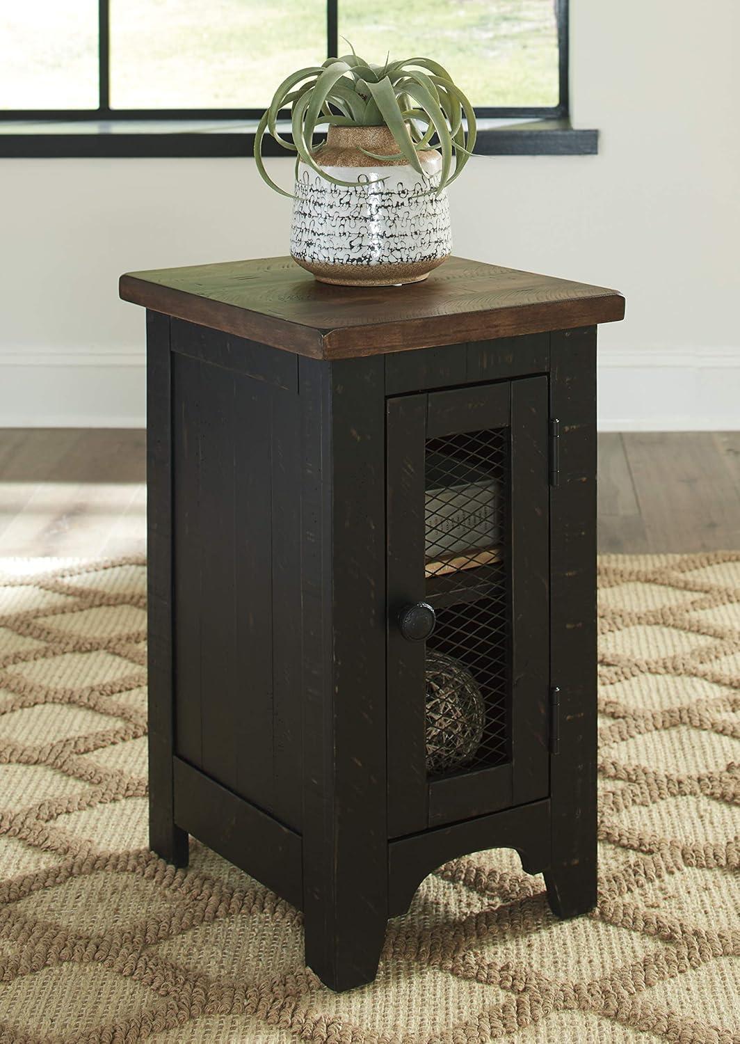 Valebeck Chair Side End Table Black/Brown - Signature Design by Ashley: Rustic Farmhouse Storage Accent Table