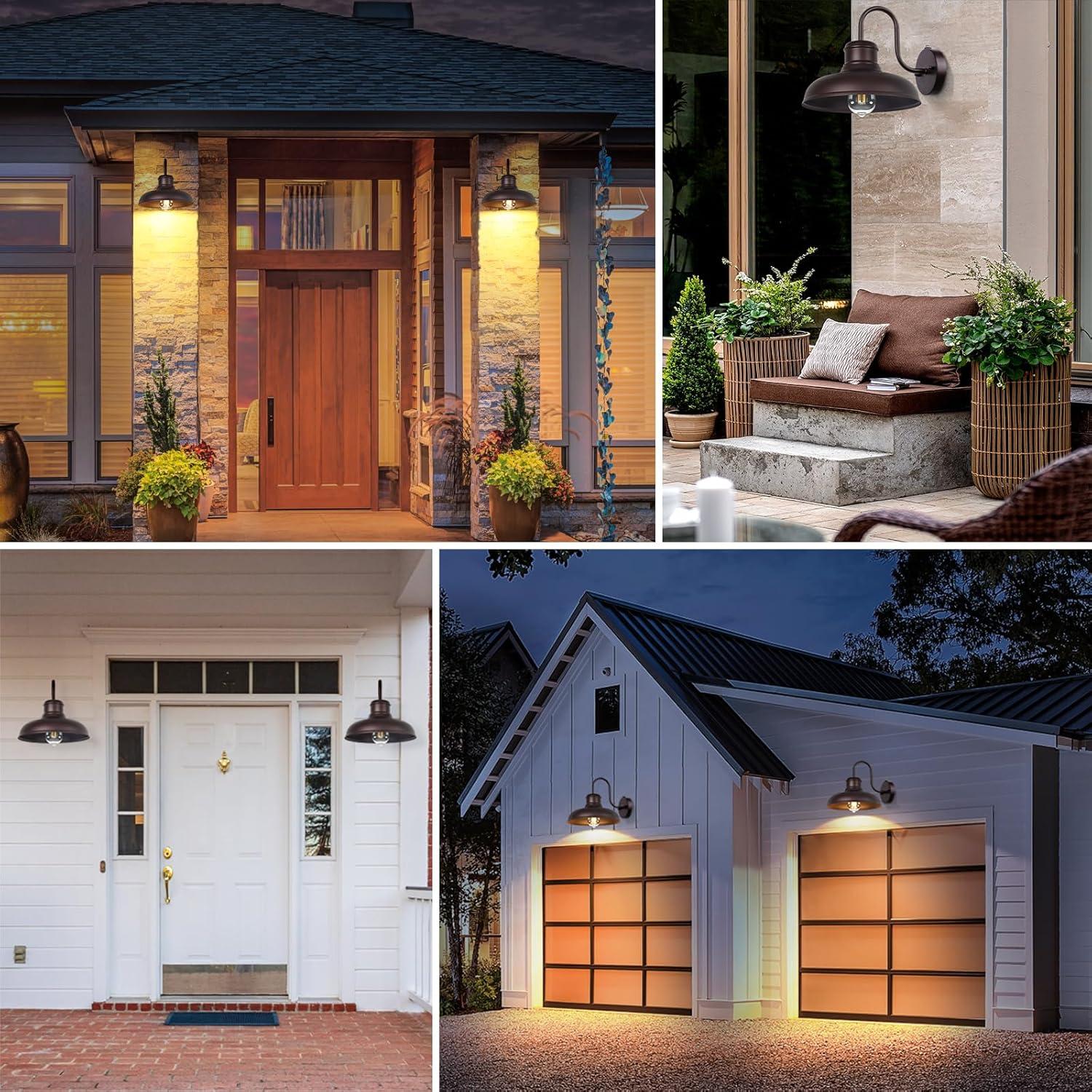 VIANIS Dusk to Dawn Barn Lights, 2 Pack Brown Gooseneck Outdoor Light Fixture, Farmhouse Outdoor Wall Lights for House, Porch, Entryway, Garage