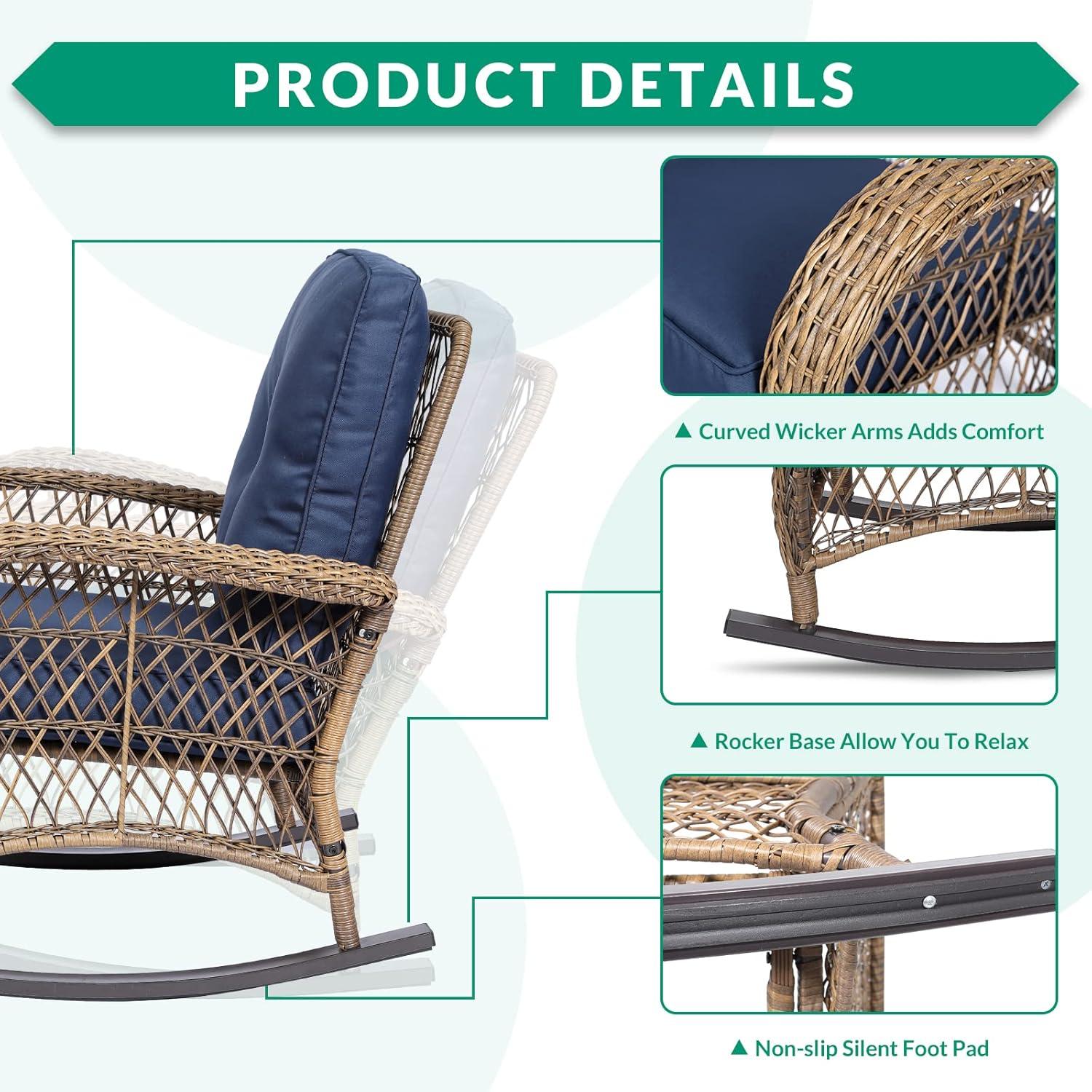 Bayou Breeze Outdoor Matina Rocking Wicker/Rattan Chair with Cushions (Set of 2)