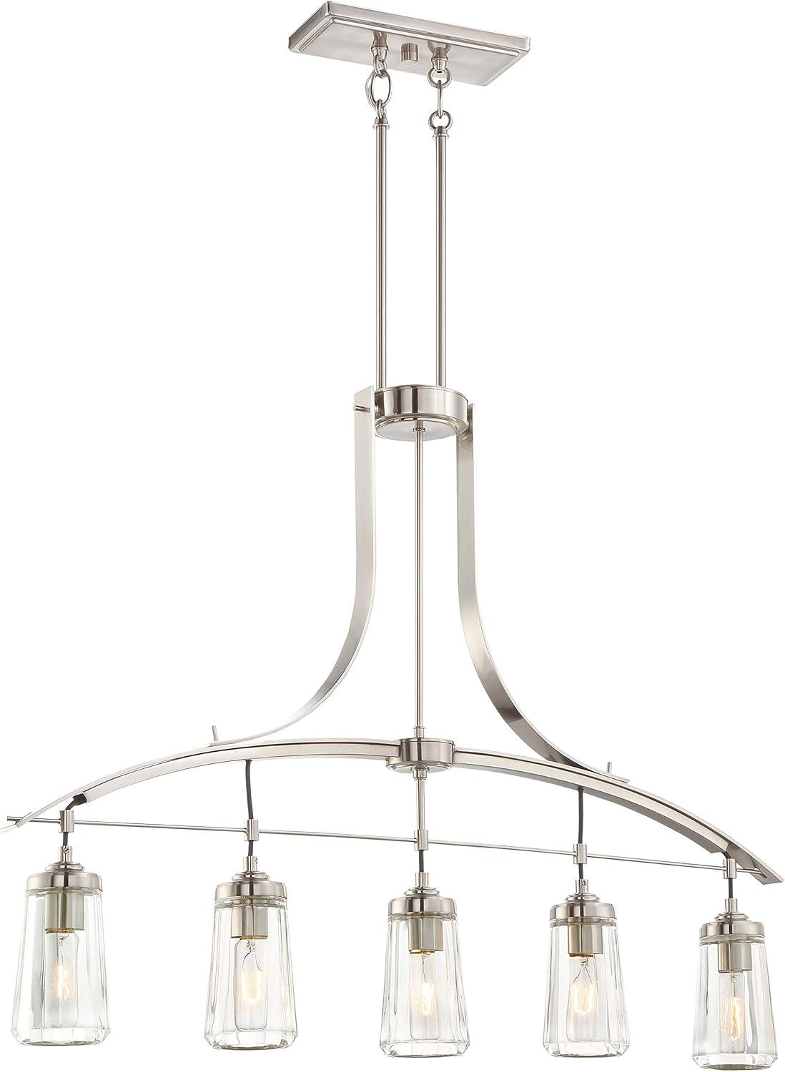 Elegant 39" Clear Glass and Brushed Nickel 5-Light LED Island Pendant