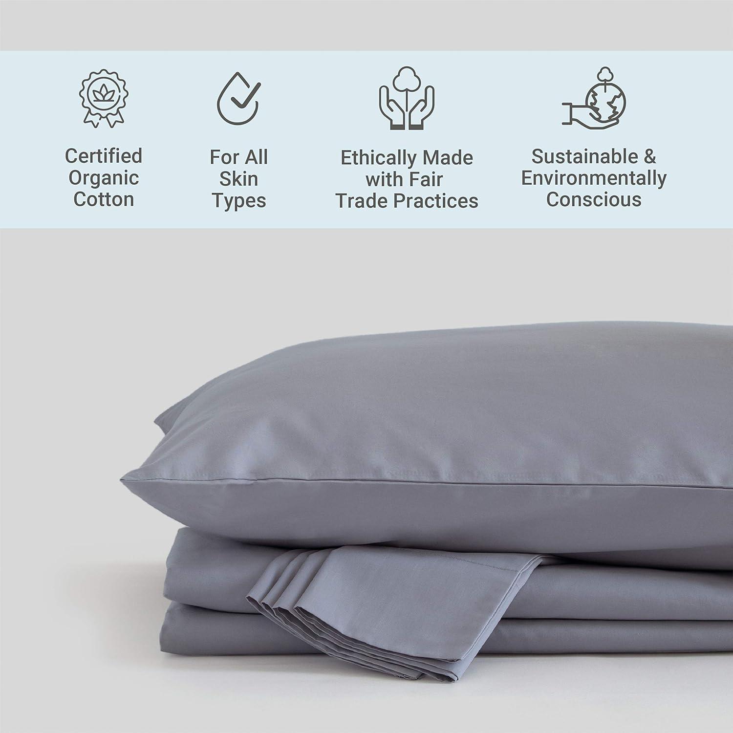 Light Gray Organic Cotton Percale Queen Sheet Set