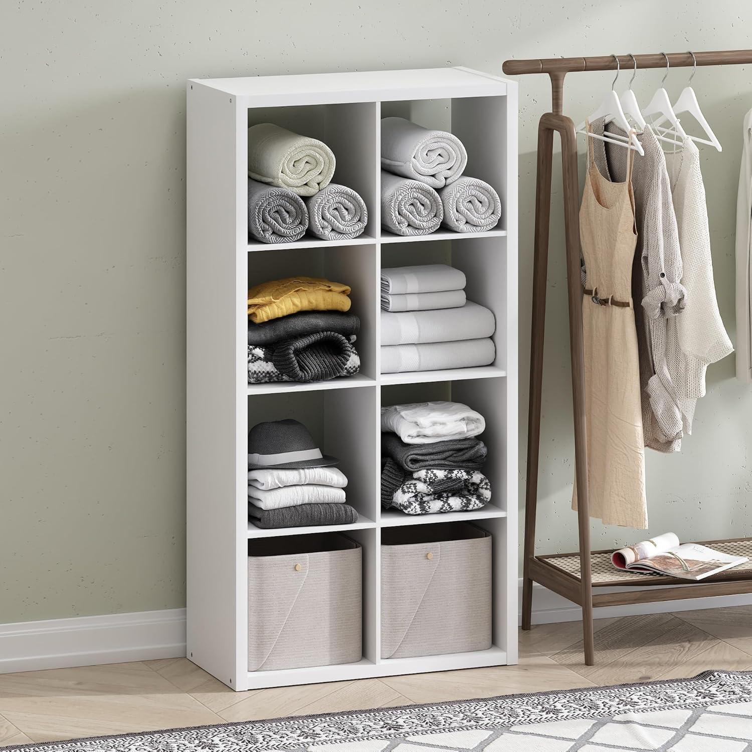 Furinno Cubic Open Back Multipurpose Clothing & Closet Storage Organizer Shelf, 8-Cube, White