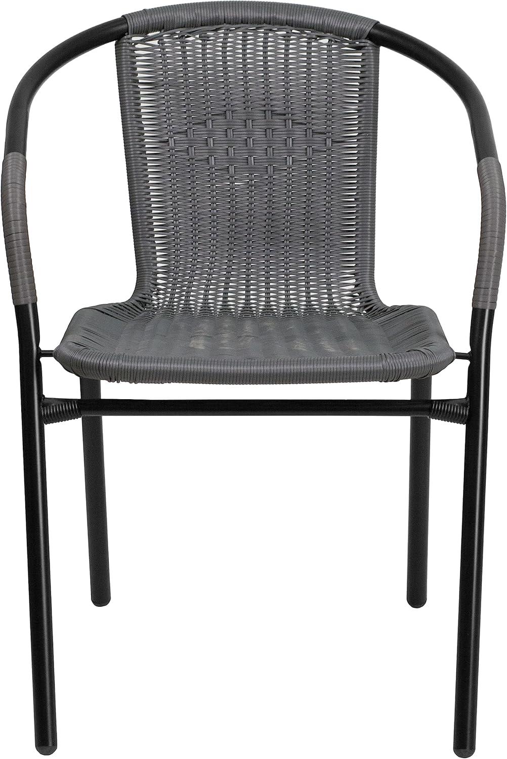 Emma and Oliver 2 Pack Rattan Indoor-Outdoor Restaurant Stack Chair with Curved Back