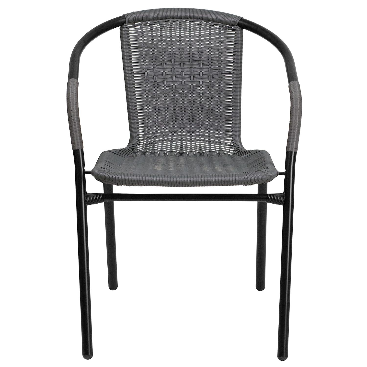 Flash Furniture Lila 2 Pack Gray Rattan Indoor-Outdoor Restaurant Stack Chair