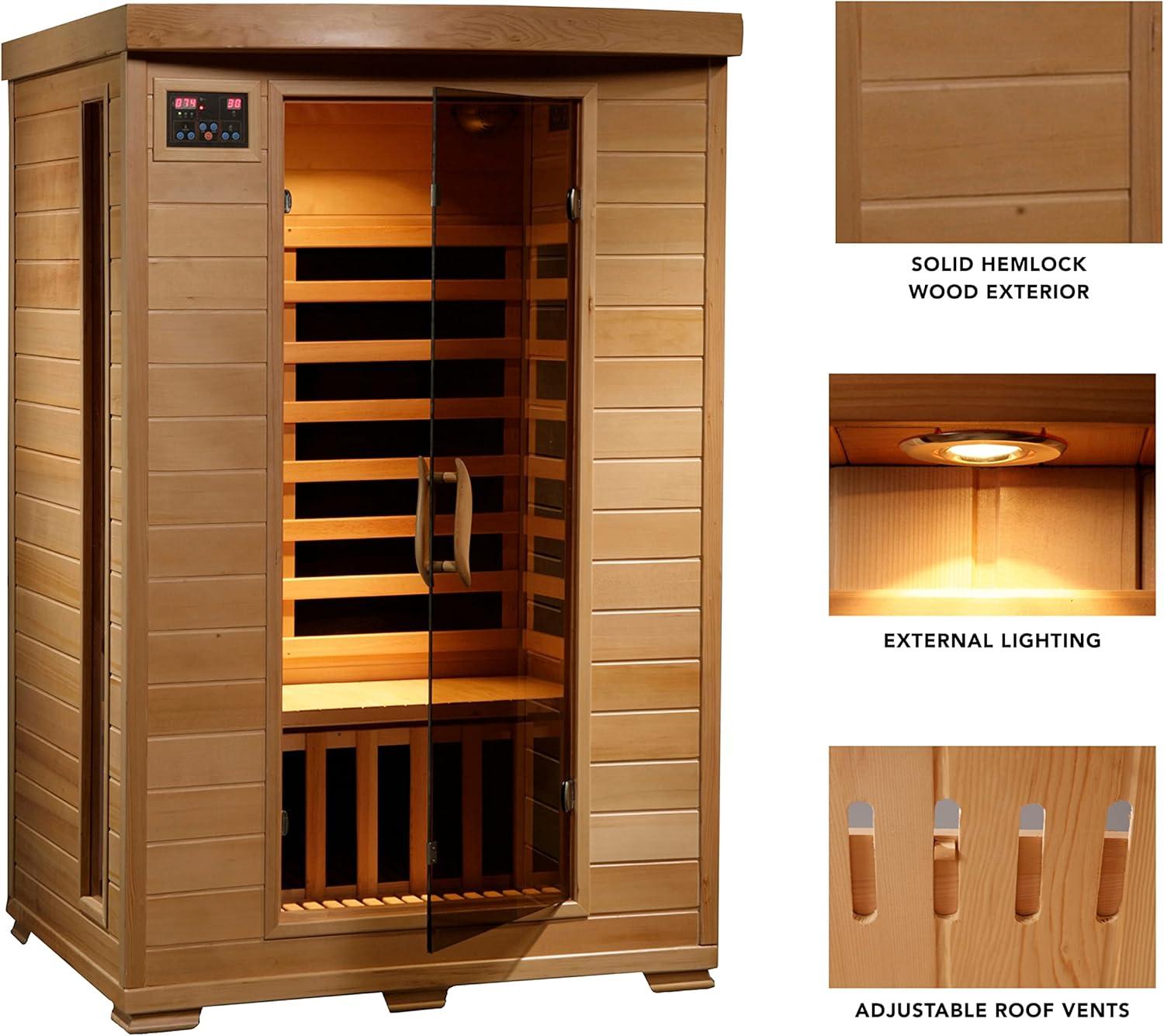 Heat Wave 2-Person Hemlock Infrared Sauna with 6 Carbon Heaters