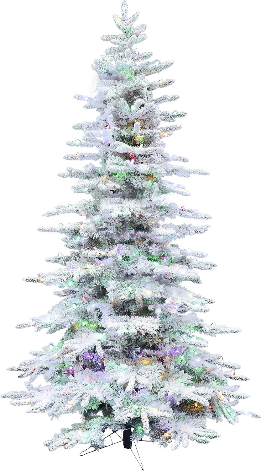 Fraser Hill Farm Prelit LED Multicolor Flocked Mountain Pine 9-ft. Christmas Tree, FFMP090-6SN