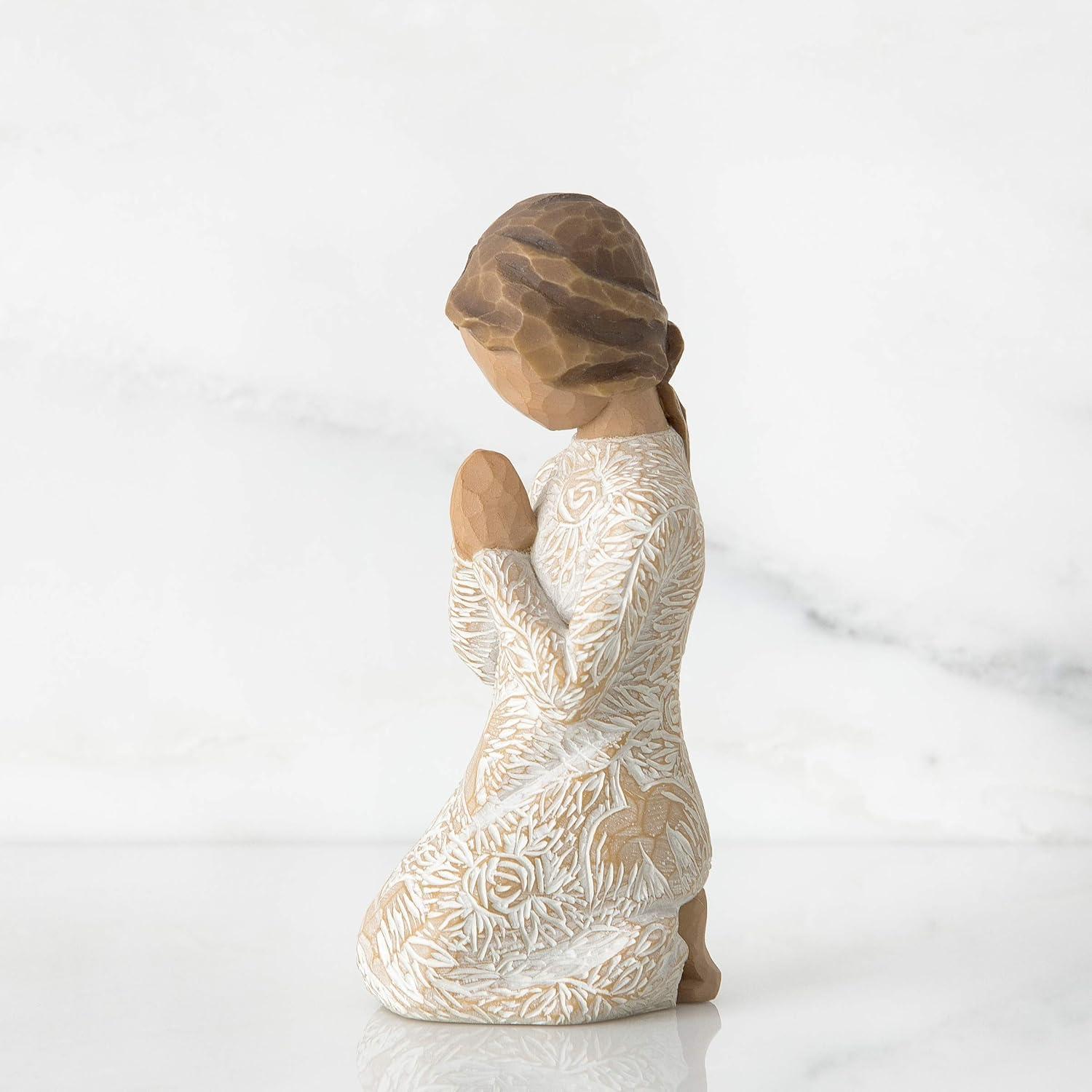 Hand-Painted Resin Prayer Figurine in Cream Dress