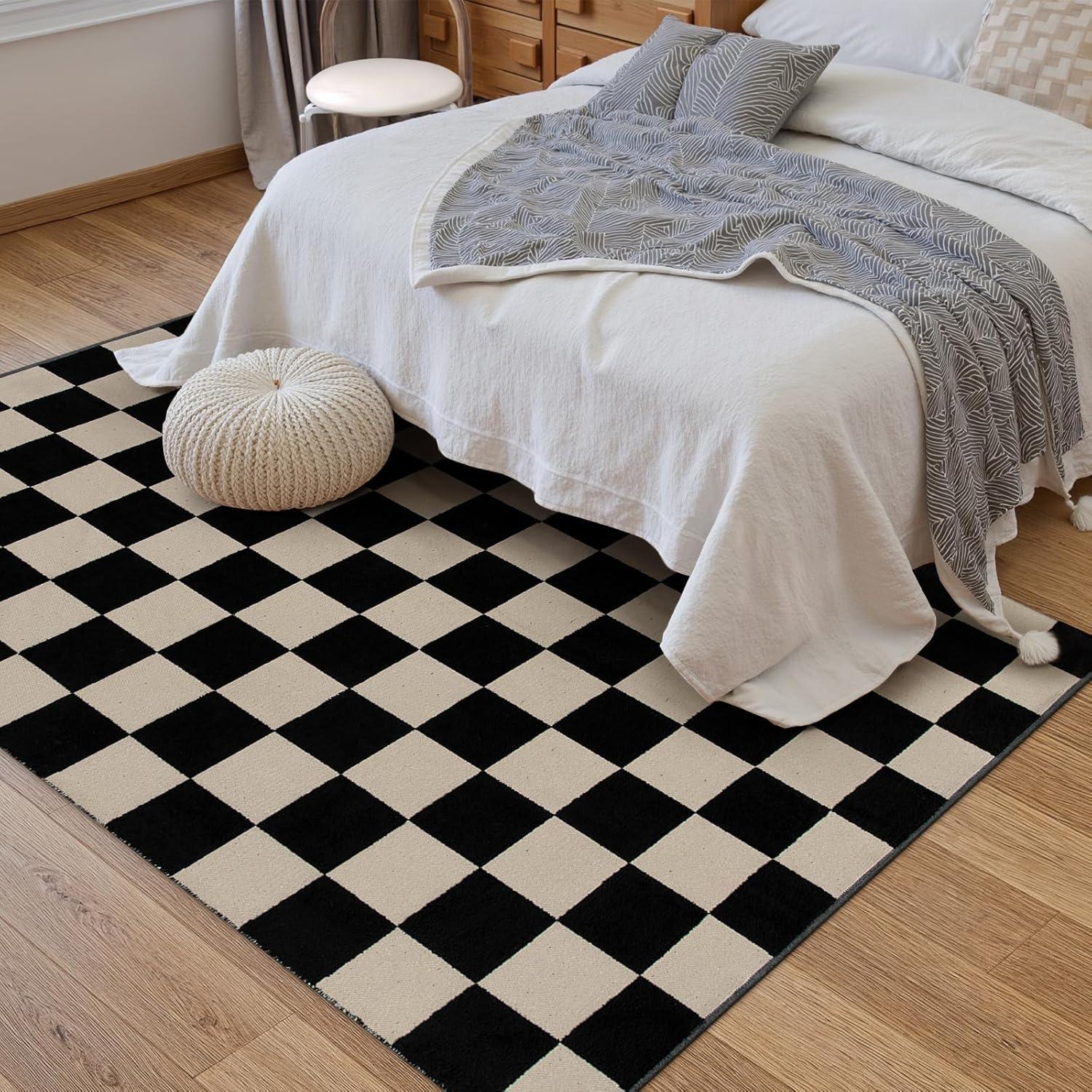 Corrigan Studio® Haylee Super Lightweight Plastic Straw Rug Checkered Black/White Outdoor Area Rug